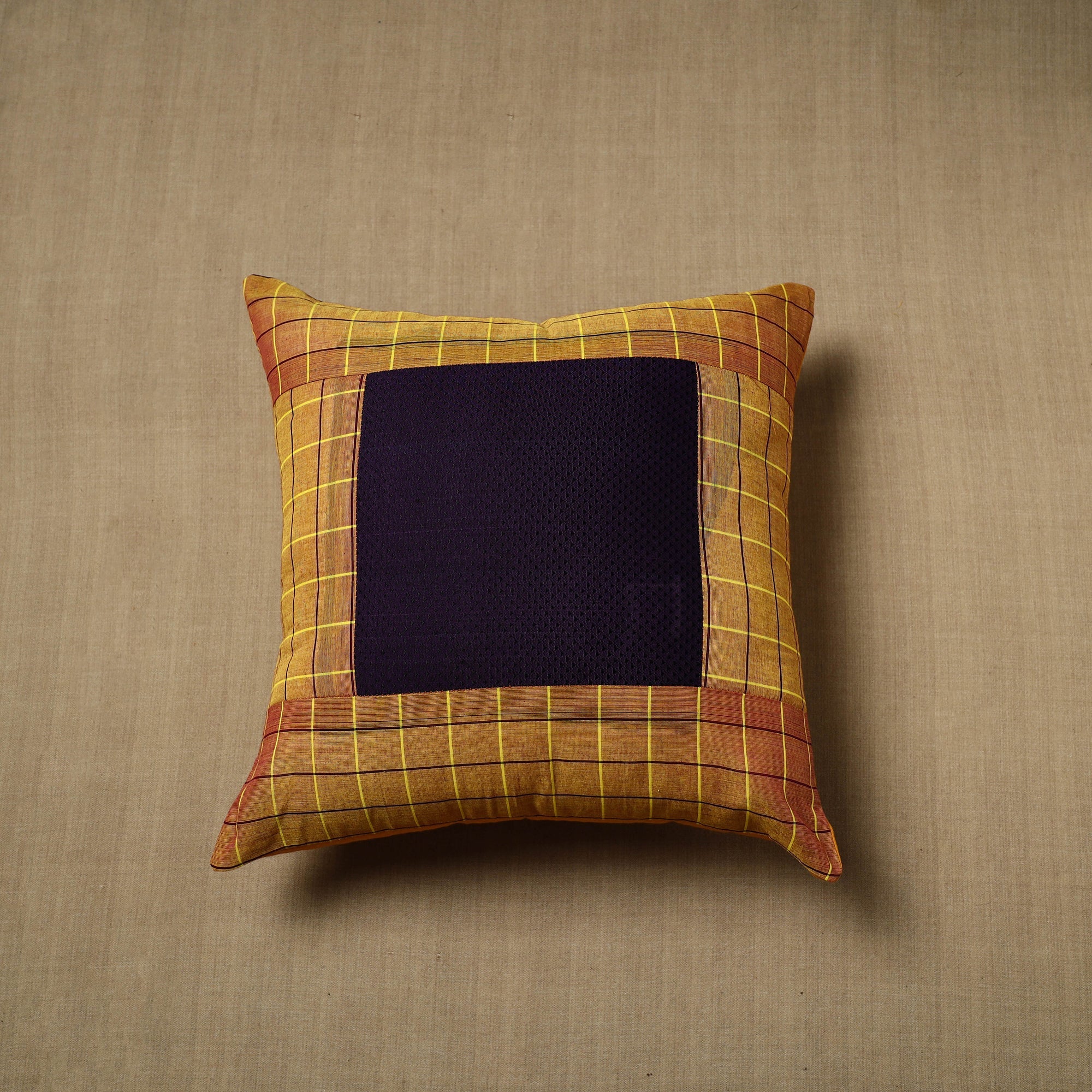 NOORI BAZAR Brown - Patchwork Cotton Kanchipuram Cushion Cover (16 x 16 in) 38