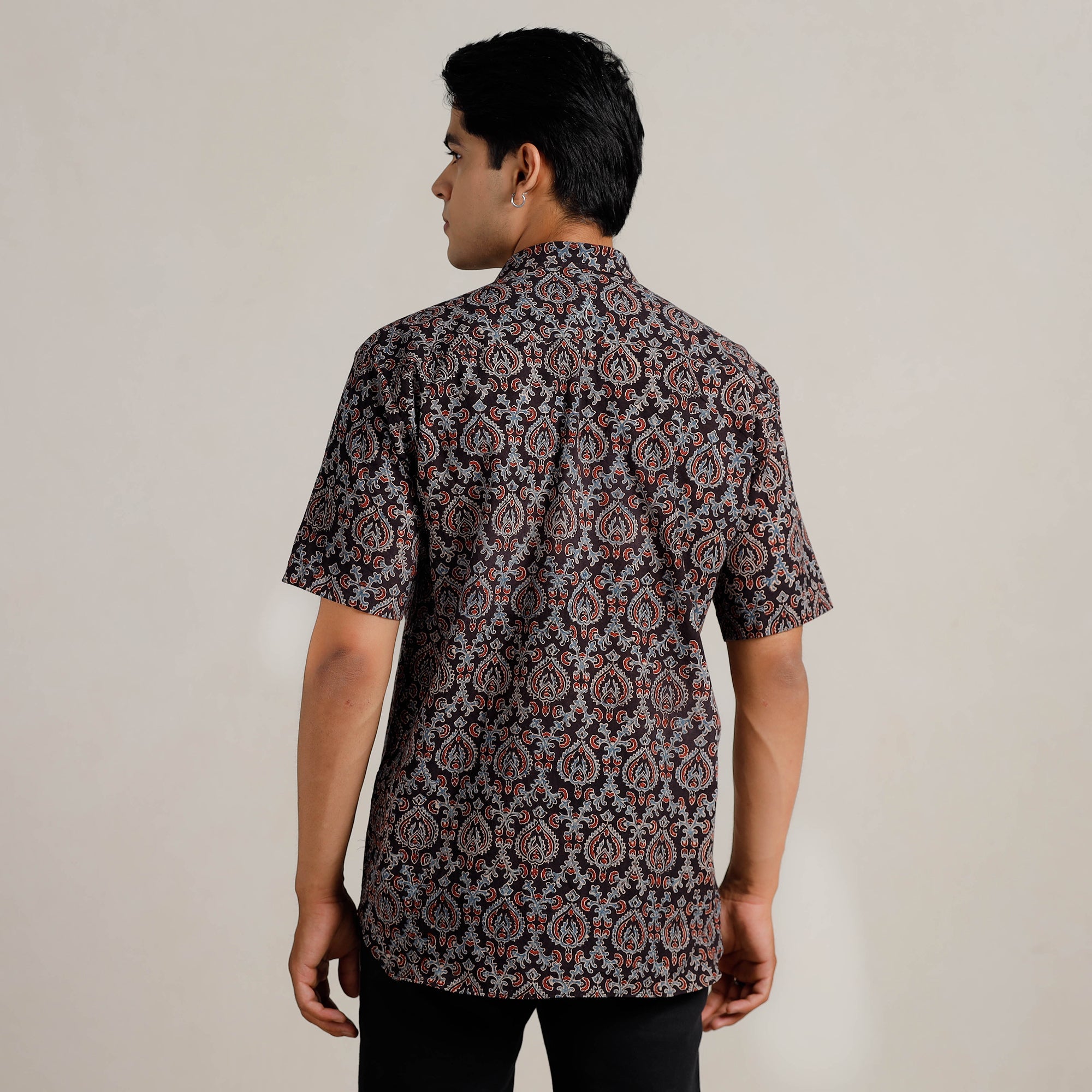 ITOKRI CASUALS Black - Ajrakh Block Printed Cotton Men Half Sleeve Shirt 01 - view 7