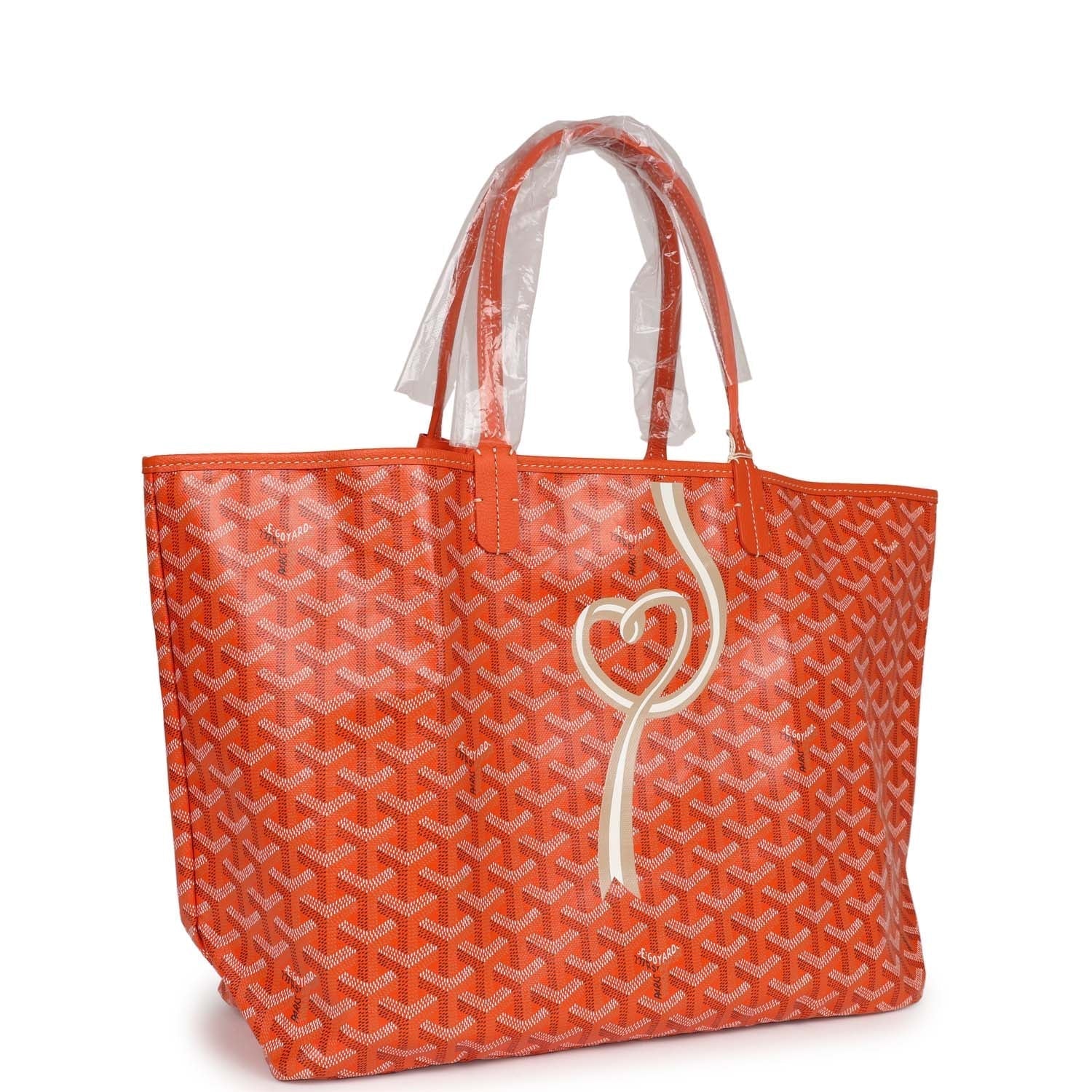 Cop Underdog Goyard Goyardine Orange Hand-Painted Coeur Ruban St. Louis PM Tote Bag Palladium Hardware - view 2