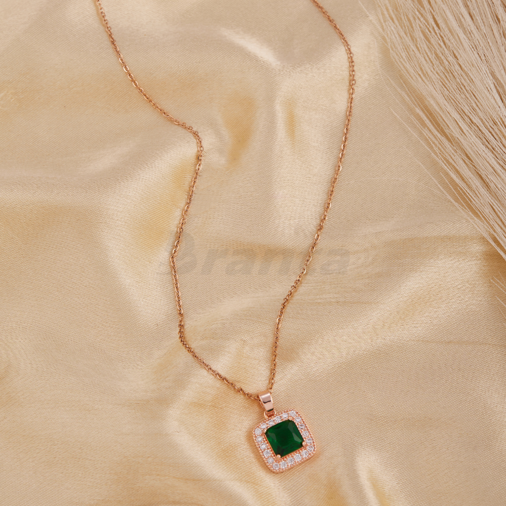 Branta Green Square Crystal Pendant Rose Gold Necklace For Women - view 2