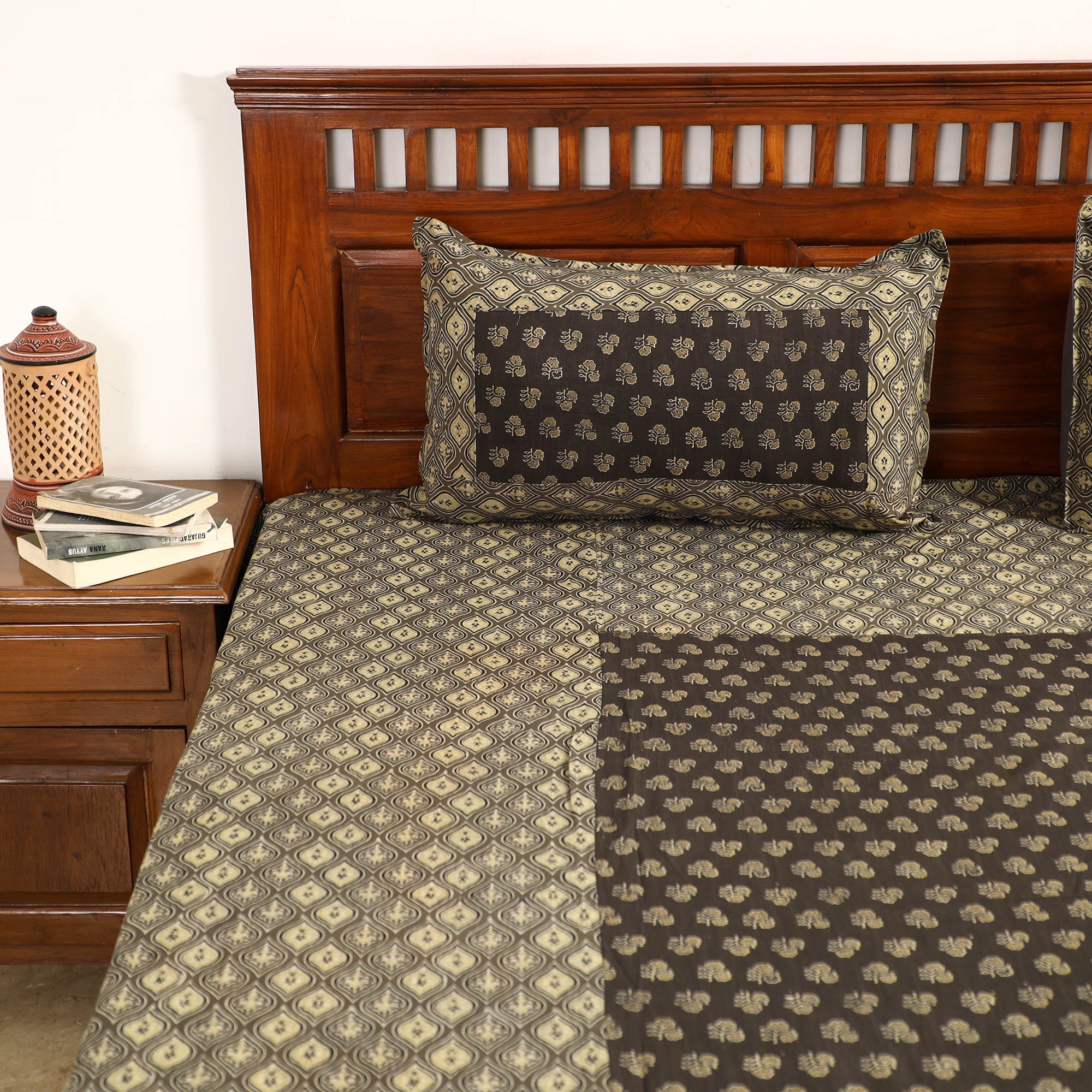 NOORI BAZAR Brown - Ajrakh Block Printed Patchwork Cotton Double Bed Cover with Pillow Covers (108 x 90 In) - view 4