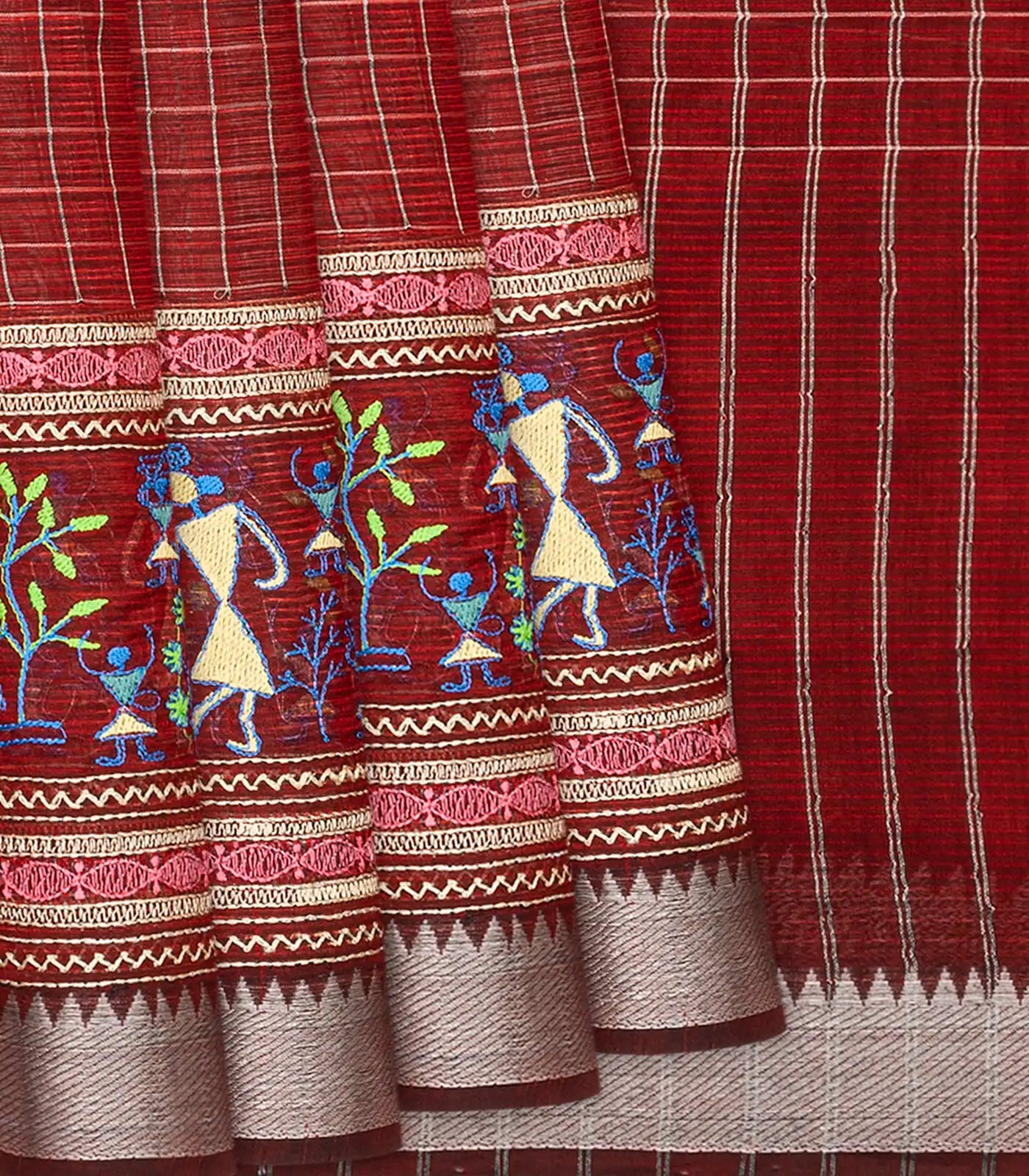 RmKV Maroon Handloom Chirala Saree With Embroidery-Maroon