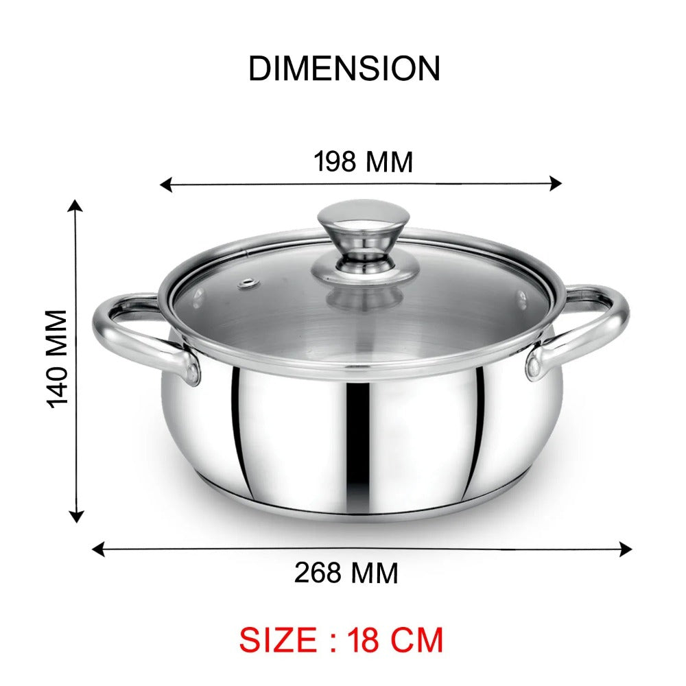 AVIAS Platinox Stainless Steel Set (Belly 18cm + Kadhai 22cm + Frypan 22cm + Casserole 1000ML + 1500ML) | Induction Compatible | Silver | Set of 5 Pcs - view 8