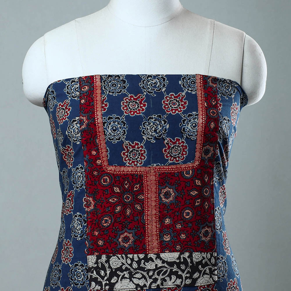 NOORI BAZAR Blue - Block Printed Cotton Ajrakh Kurta Material (2.7 meter) 18 - view 3