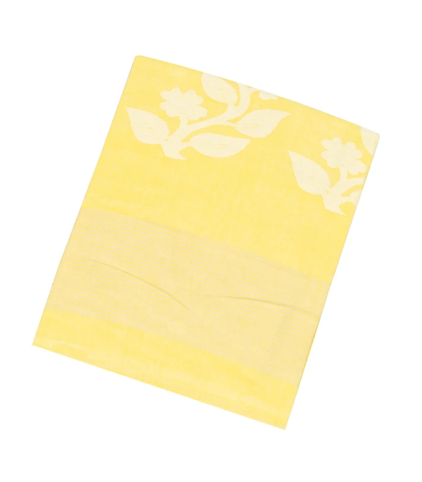RmKV Light Yellow Handloom Bengal Cotton Saree With Flower Buttas
