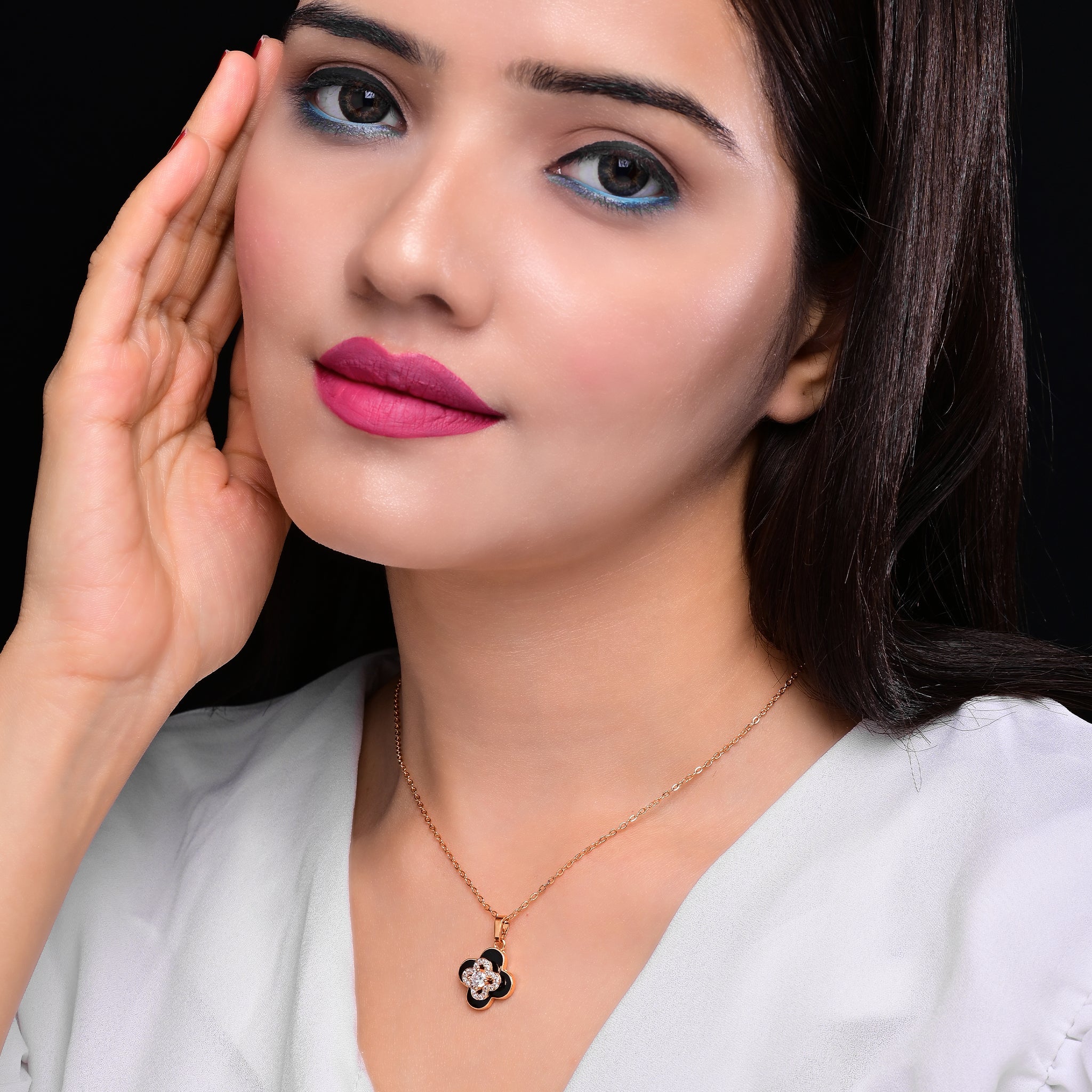 Branta Spinning Black And Gold Diamond Pendant Necklace For Women - view 3