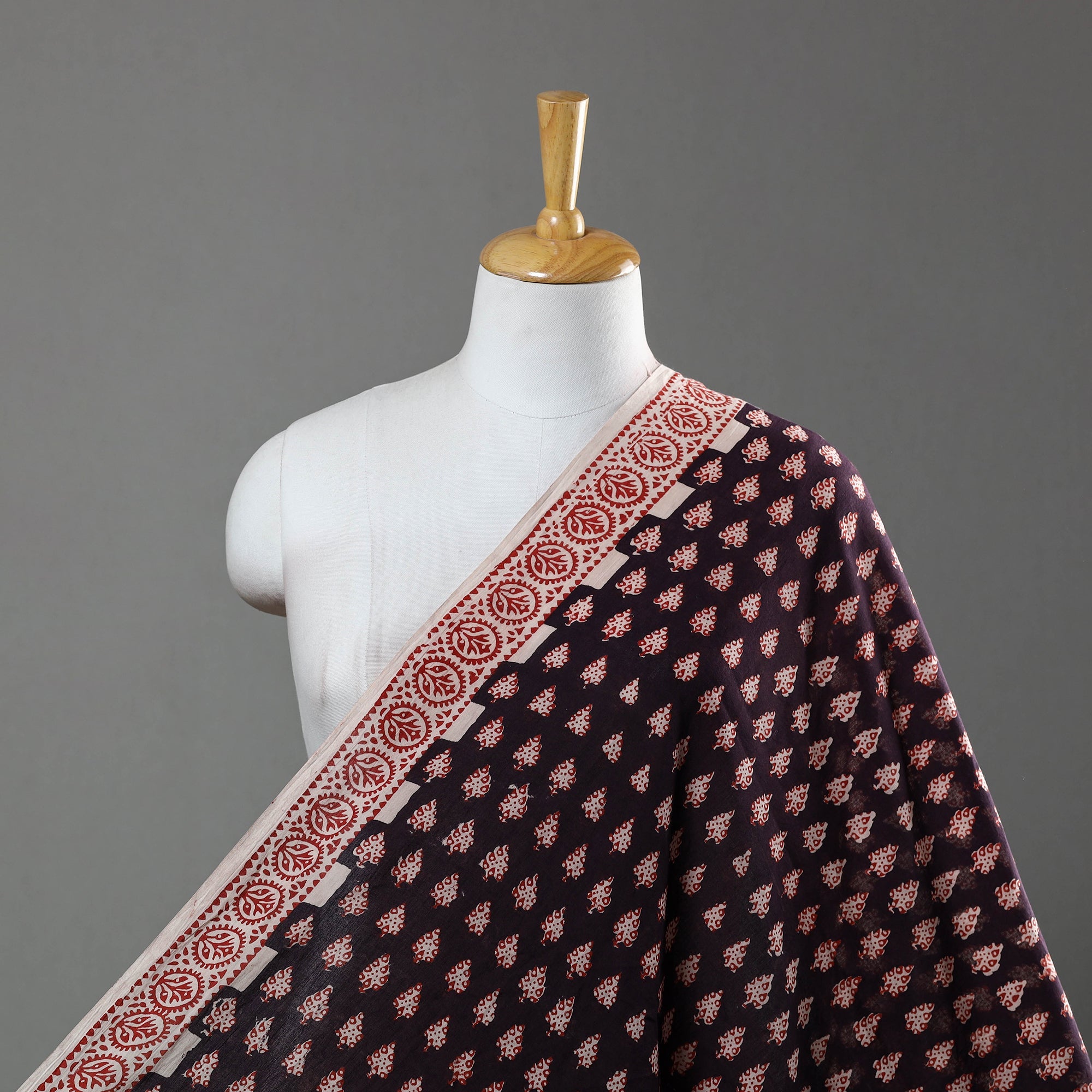 BAGH PRINTS BY YAKOOB KHATRI Brown - Natural Dyed Bagh Block Print Mul Cotton Fabric 04