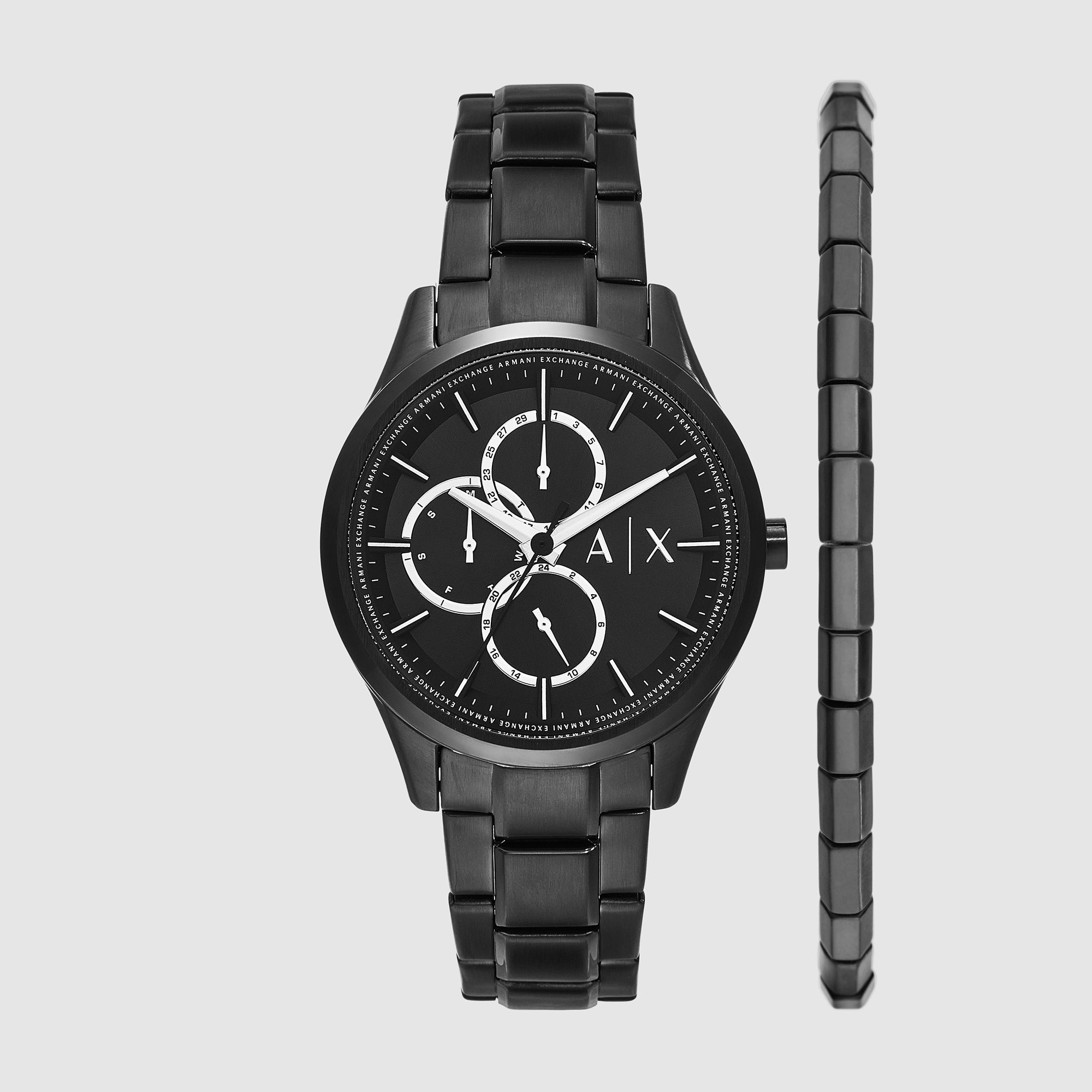 Armani Exchange Dante Men Quartz Black Dial Chronograph Stainless Steel Watch AX7154SET