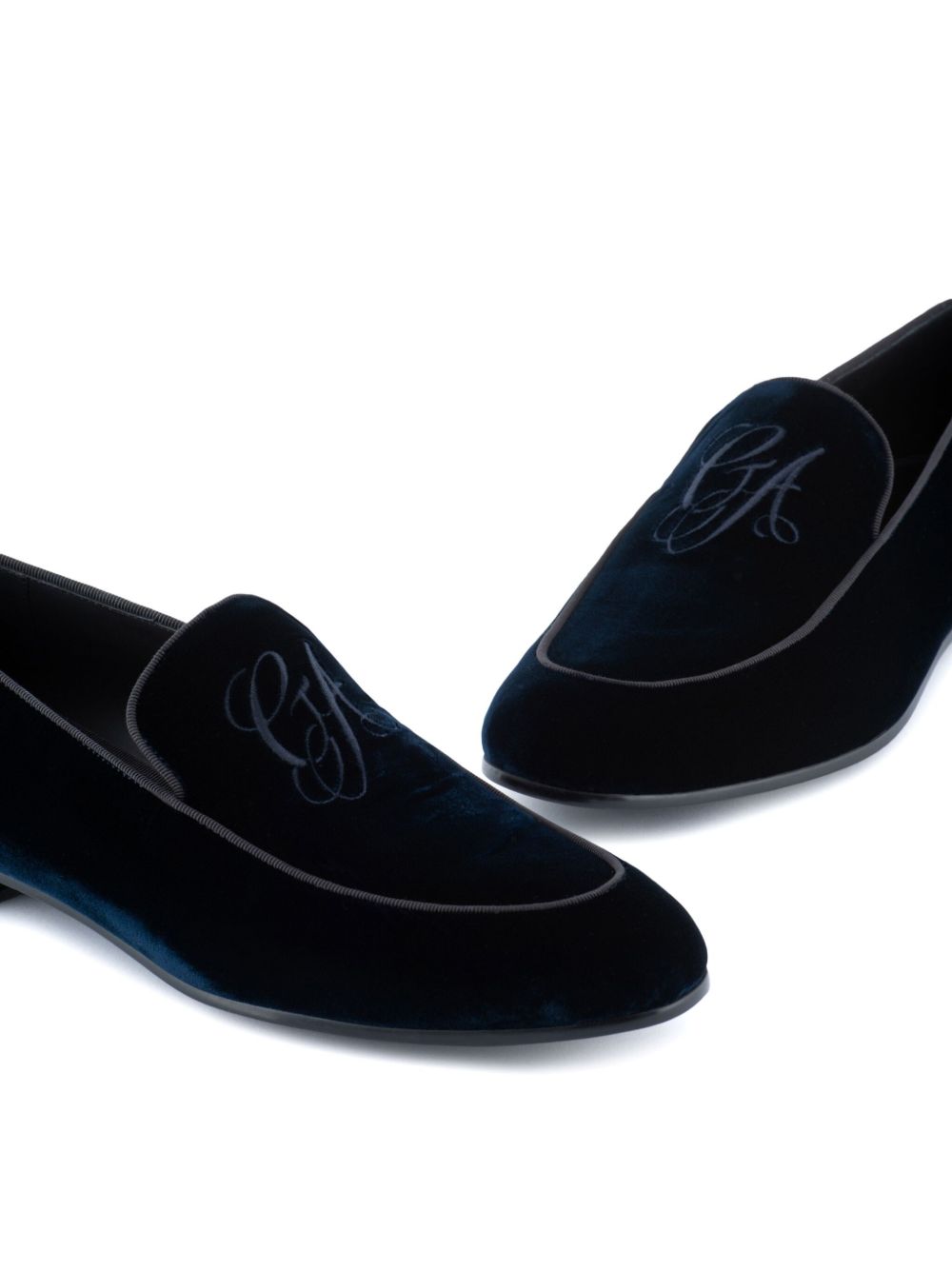 Giorgio Armani Embroidered logo velvet loafers - view 2