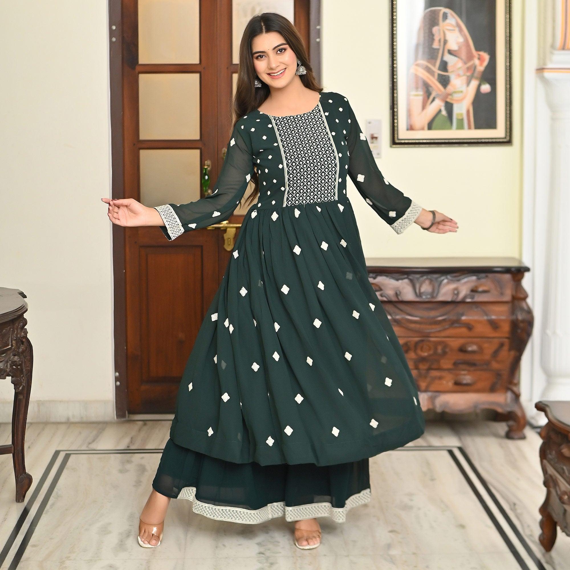 BlackTree green-embroidered-georgette-sharara-suit-2 - view 8