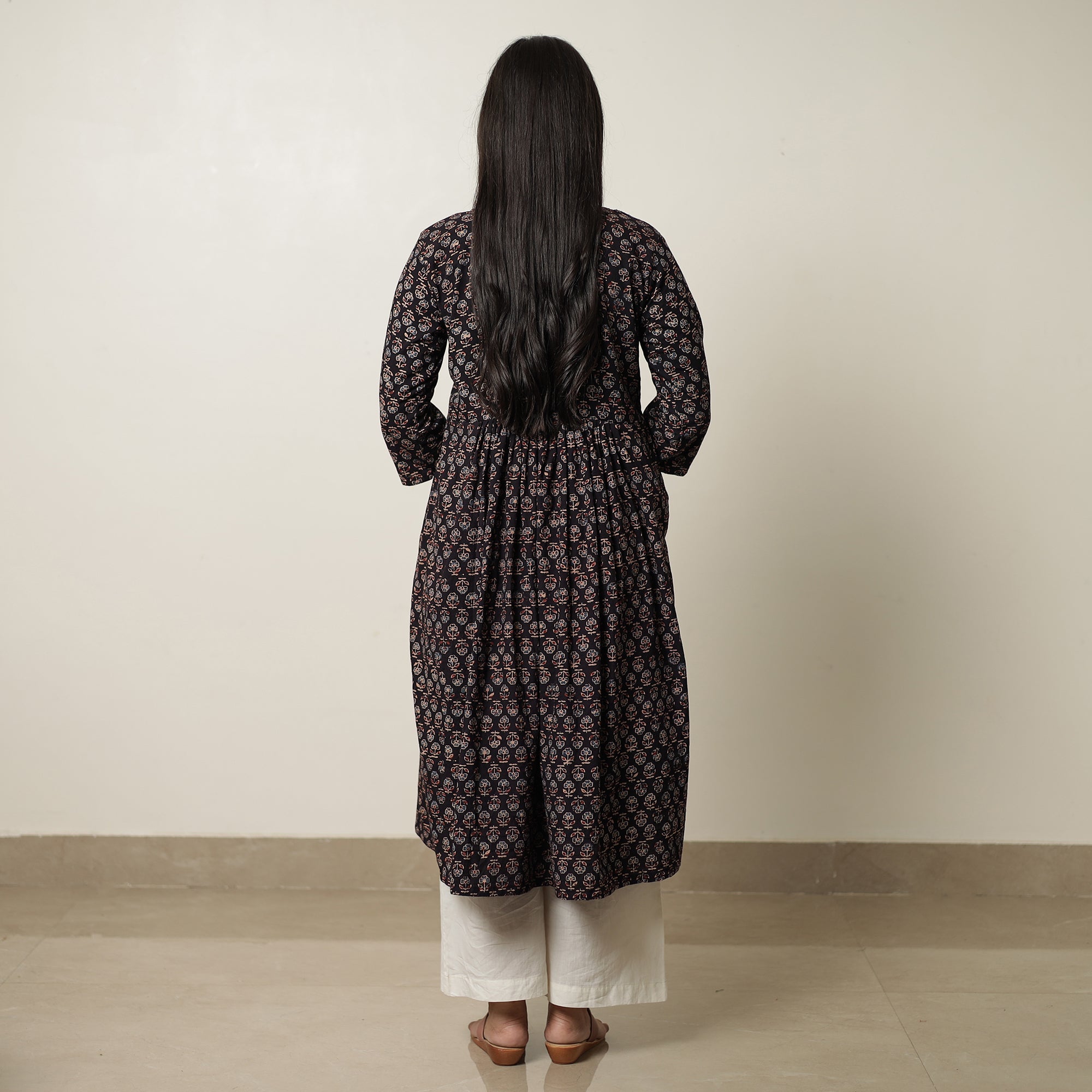 ITOKRI CASUALS Black - Ajrakh Block Printed Cotton Flared Kurta 04 - view 4