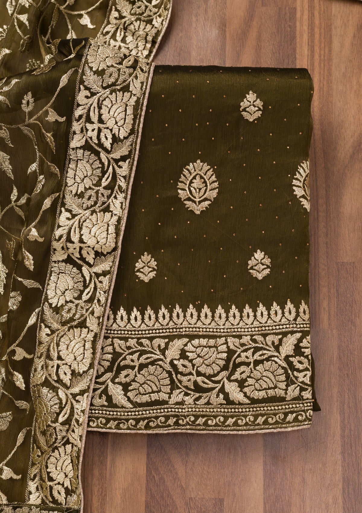 Koskii Mehendi Zariwork Semi Crepe Unstitched Salwar Suit - view 5