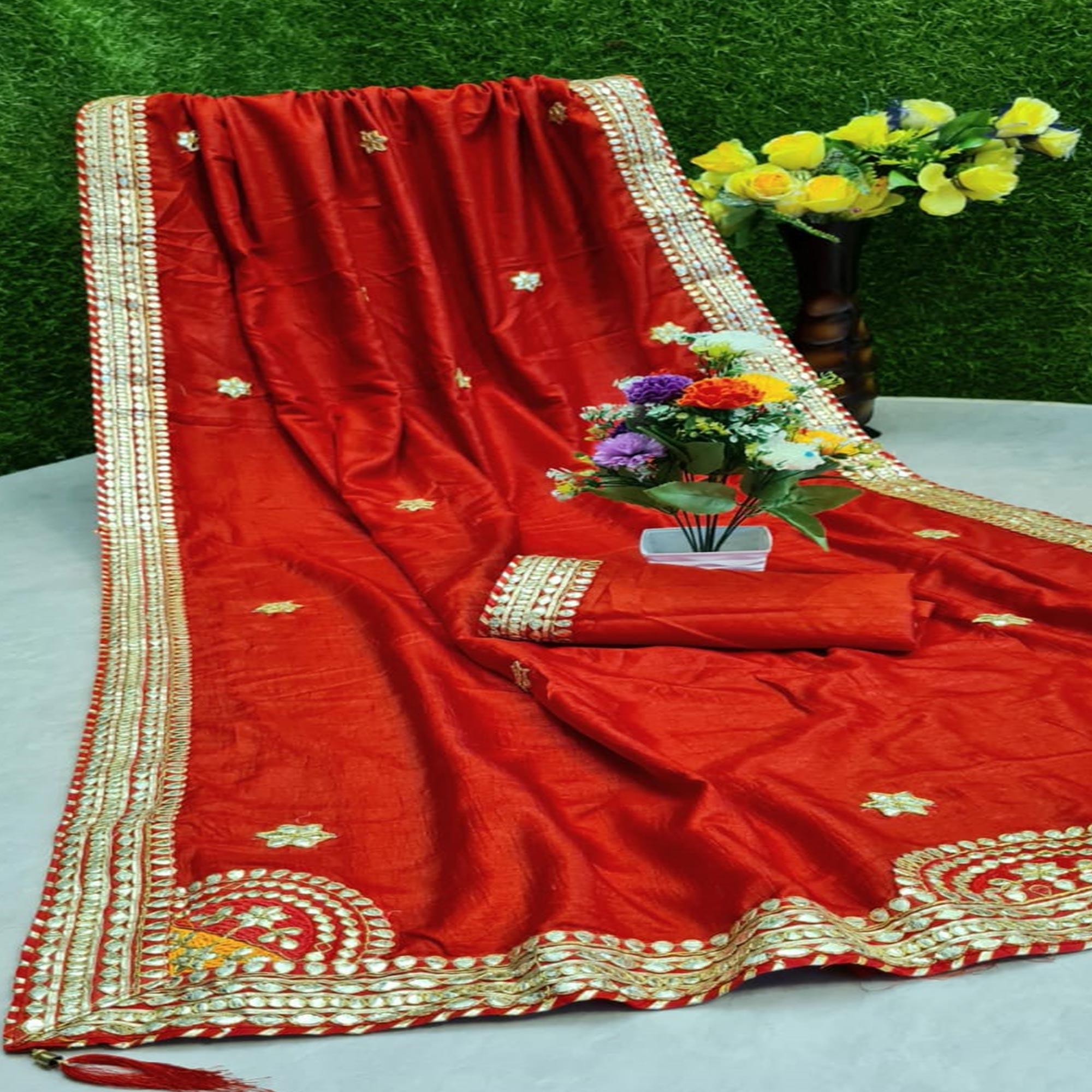 Peachmode Impressive Red Colored Festive Wear Butta Work Dola Silk Saree