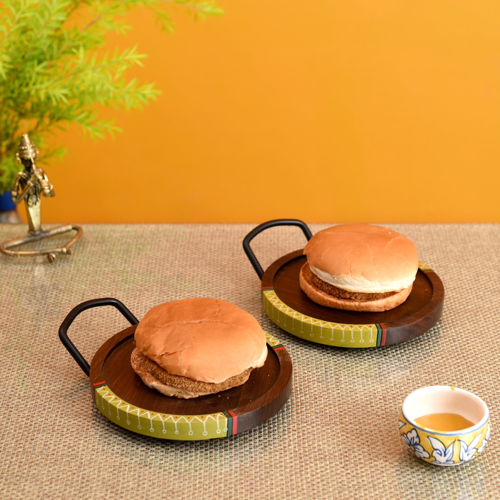ART CREATIONS BY SUMAN SONTHALIA Brown - Round Snack Tray So2 with Metal Handle (7.5x6x0.5) - view 2