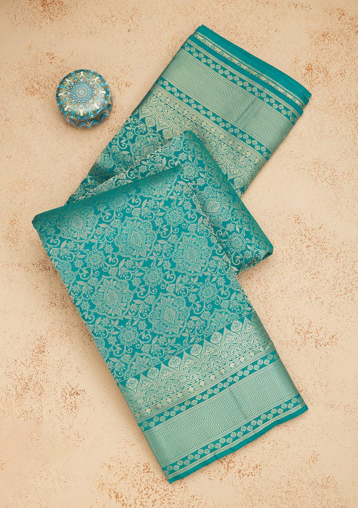 Koskii Turquoise Blue Zariwork Pure Silk Saree