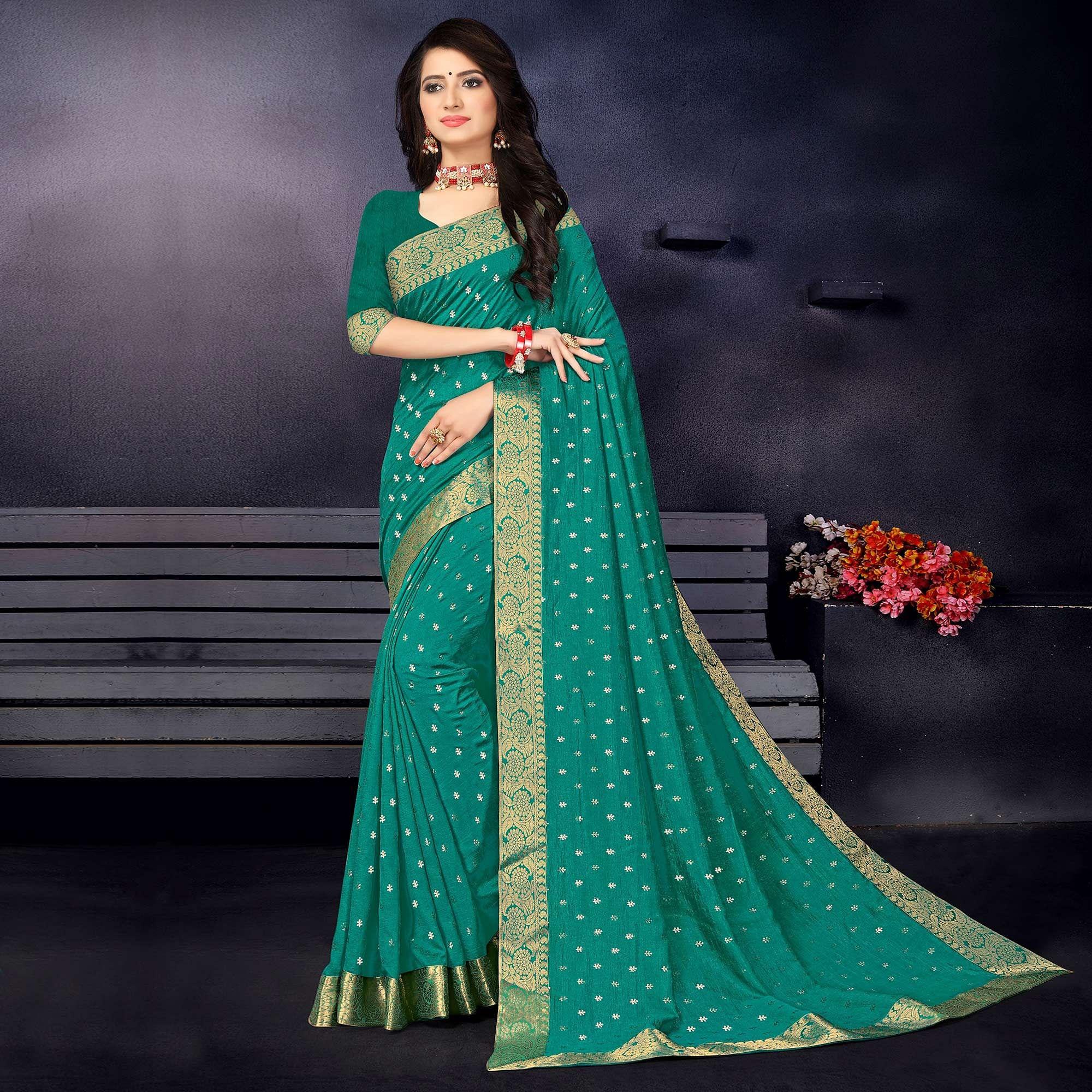 Green sarees – BlackTree green-festive-wear-woven-silk-designer-saree-141450
