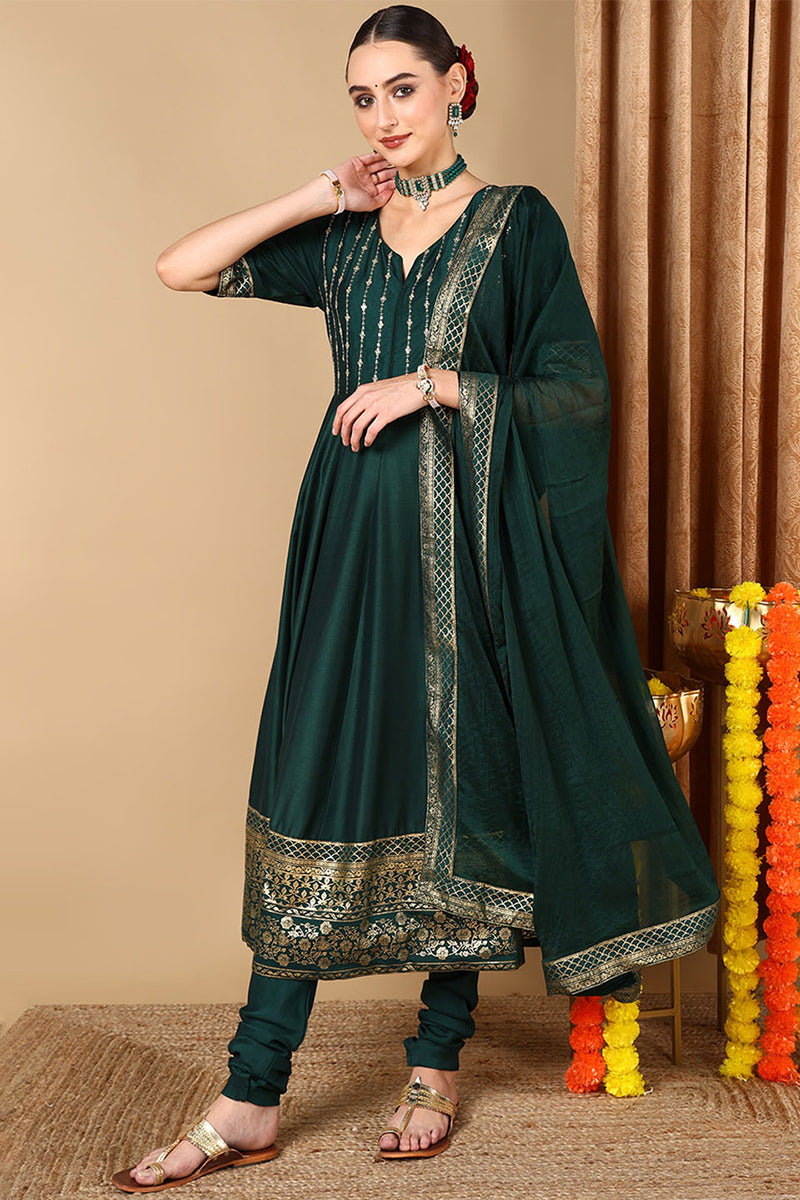 Ahika Green Silk Blend Woven Design Anarkali Suit Set PKSKD2051