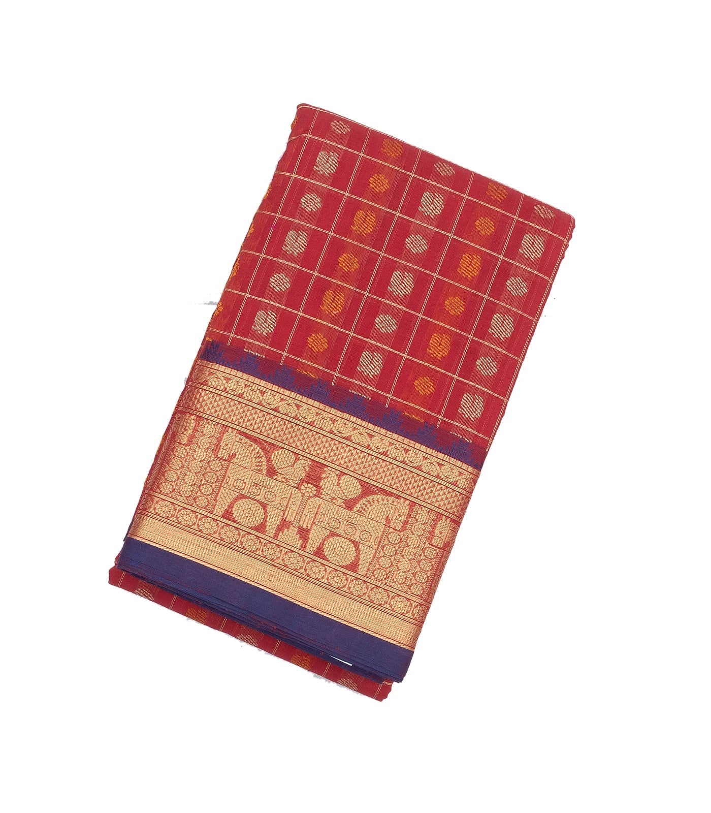 RmKV Red Handloom Kanchi Cotton Saree And Checks