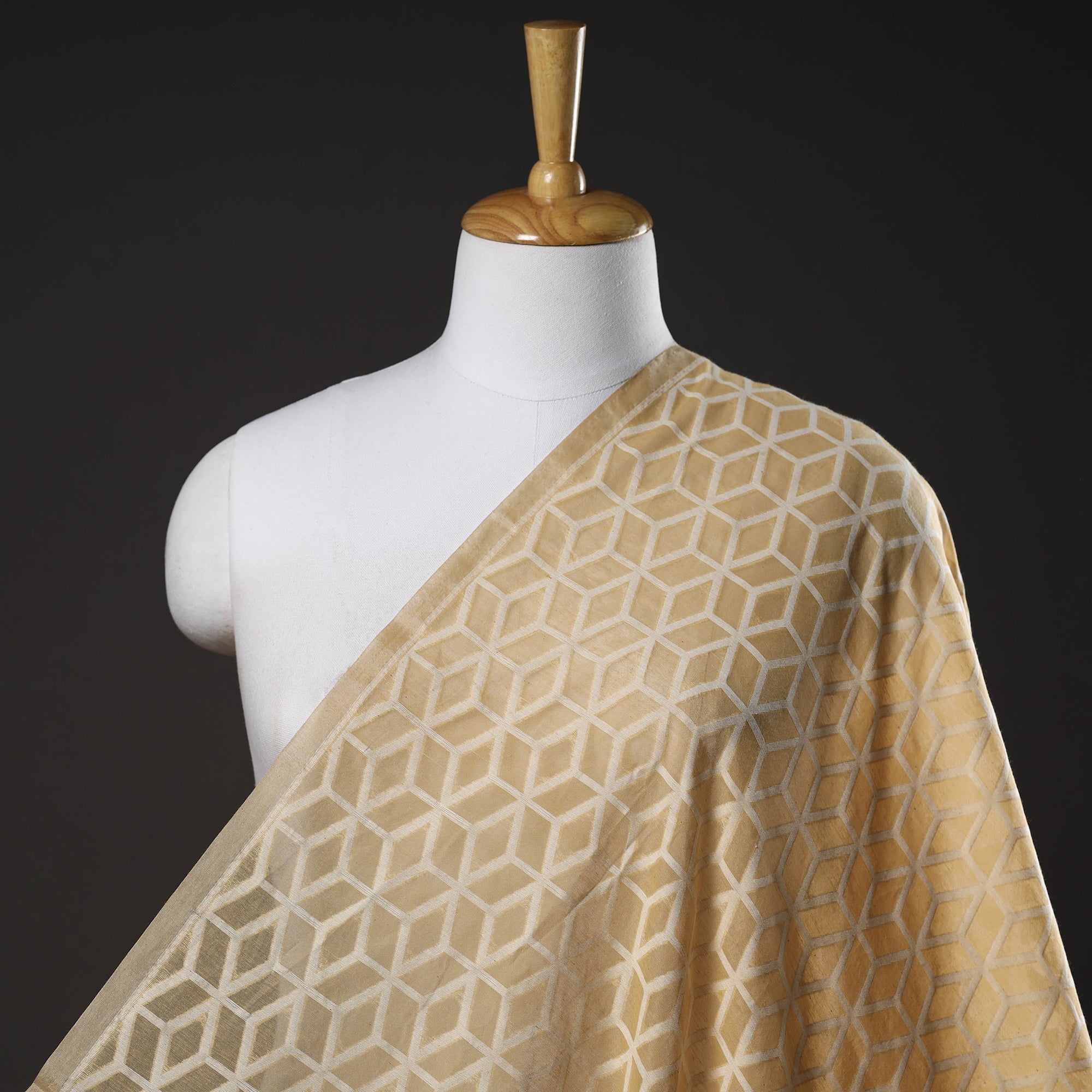 ITOKRI CRAFTS INITIATIVE Beige - Pure Banarasi Handwoven Cutwork Buti Cotton Fabric