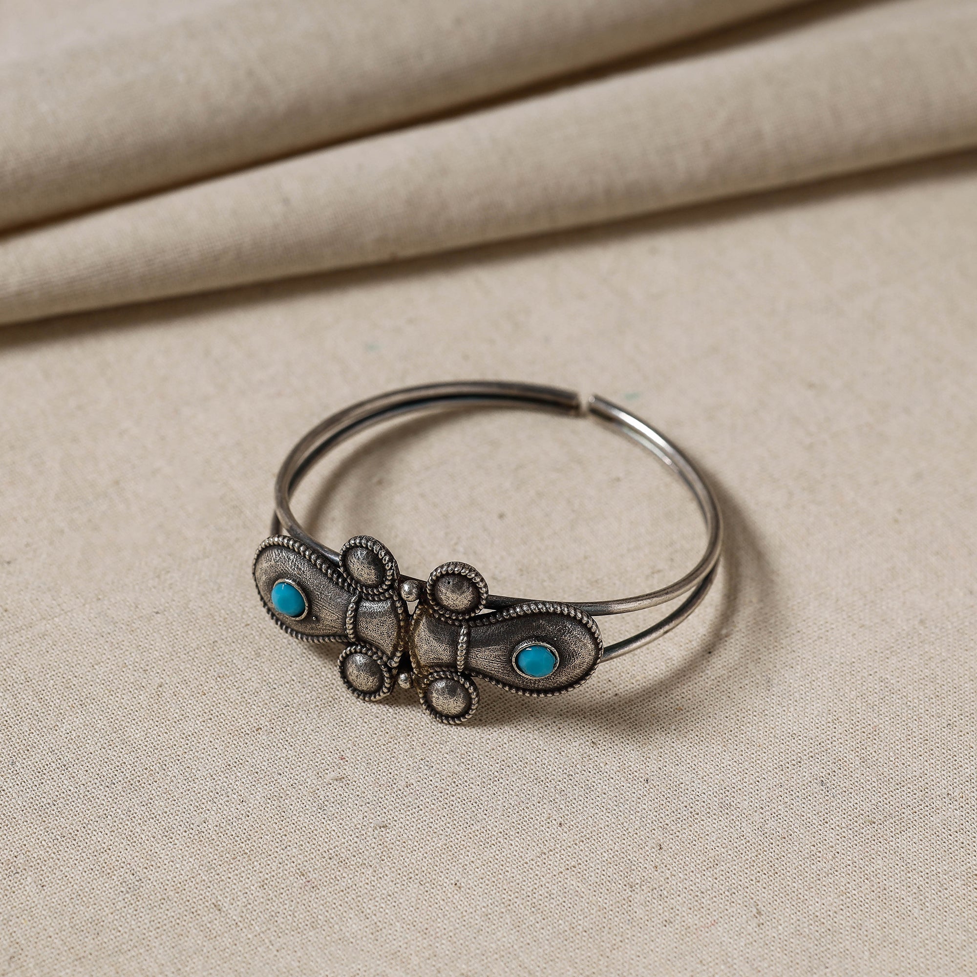 WHITE RIVER STORIES Antique Finish Oxidised Brass Silver Bracelet / Kada (Adjustable)