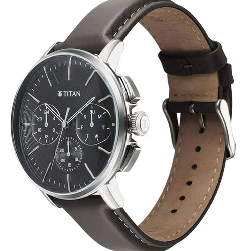 Titan Light leathers Multifunction Anthracite Dial Leather Strap Watch For Men 42mm 90200SL02 - view 2