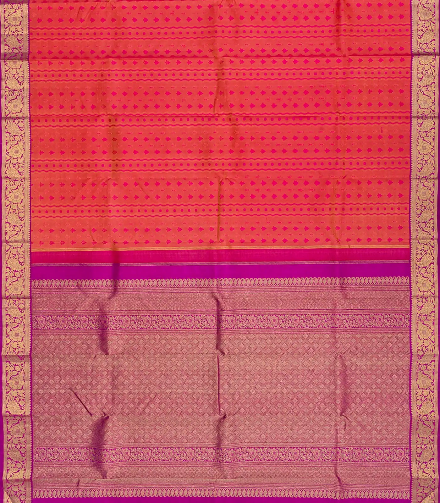 RmKV Orange Handloom Kanchipuram Silk Saree With Floral Motifs-Rust - view 2