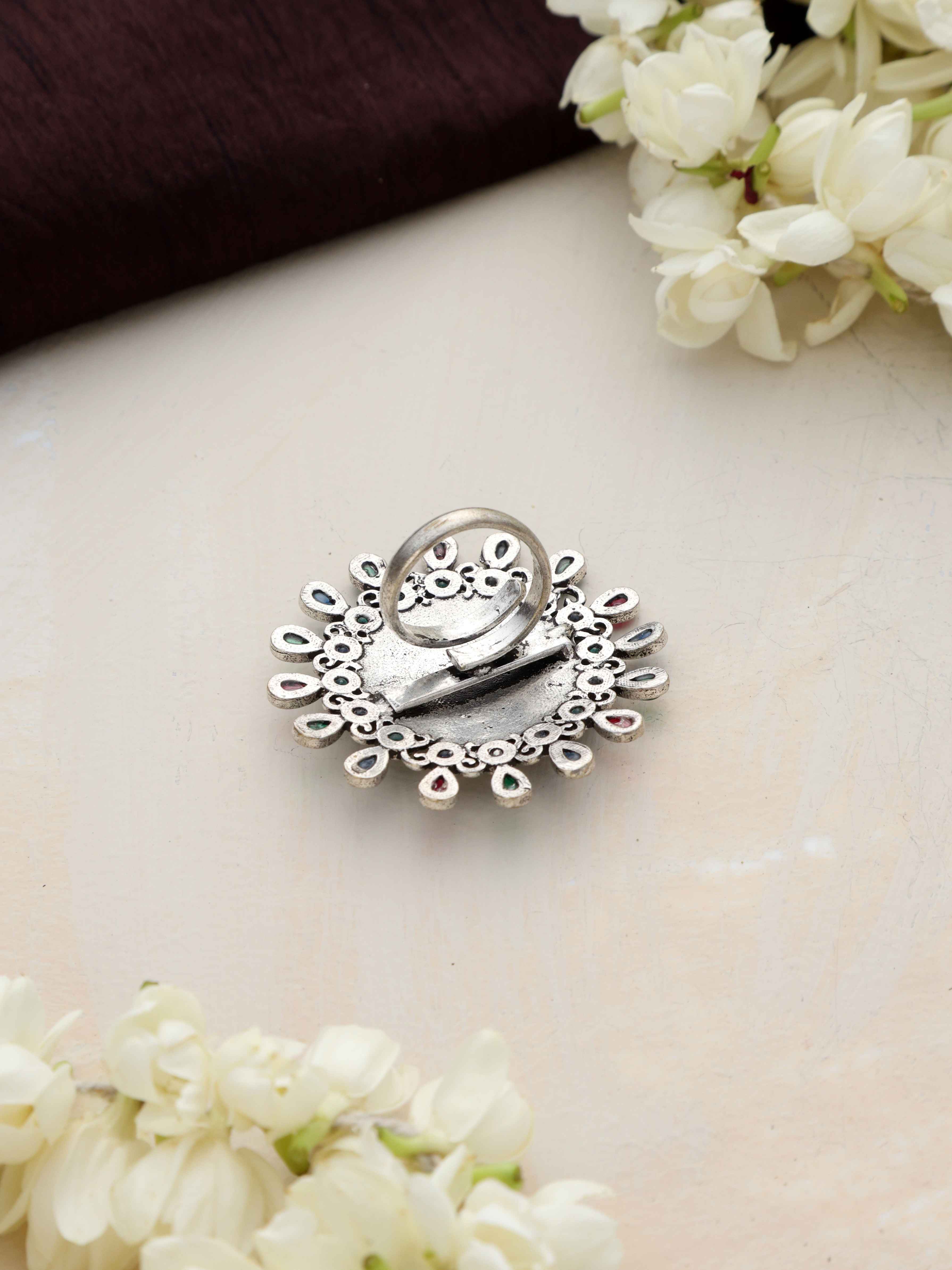 trueBrowns Silver Gold Tone Mandala Ring - view 5