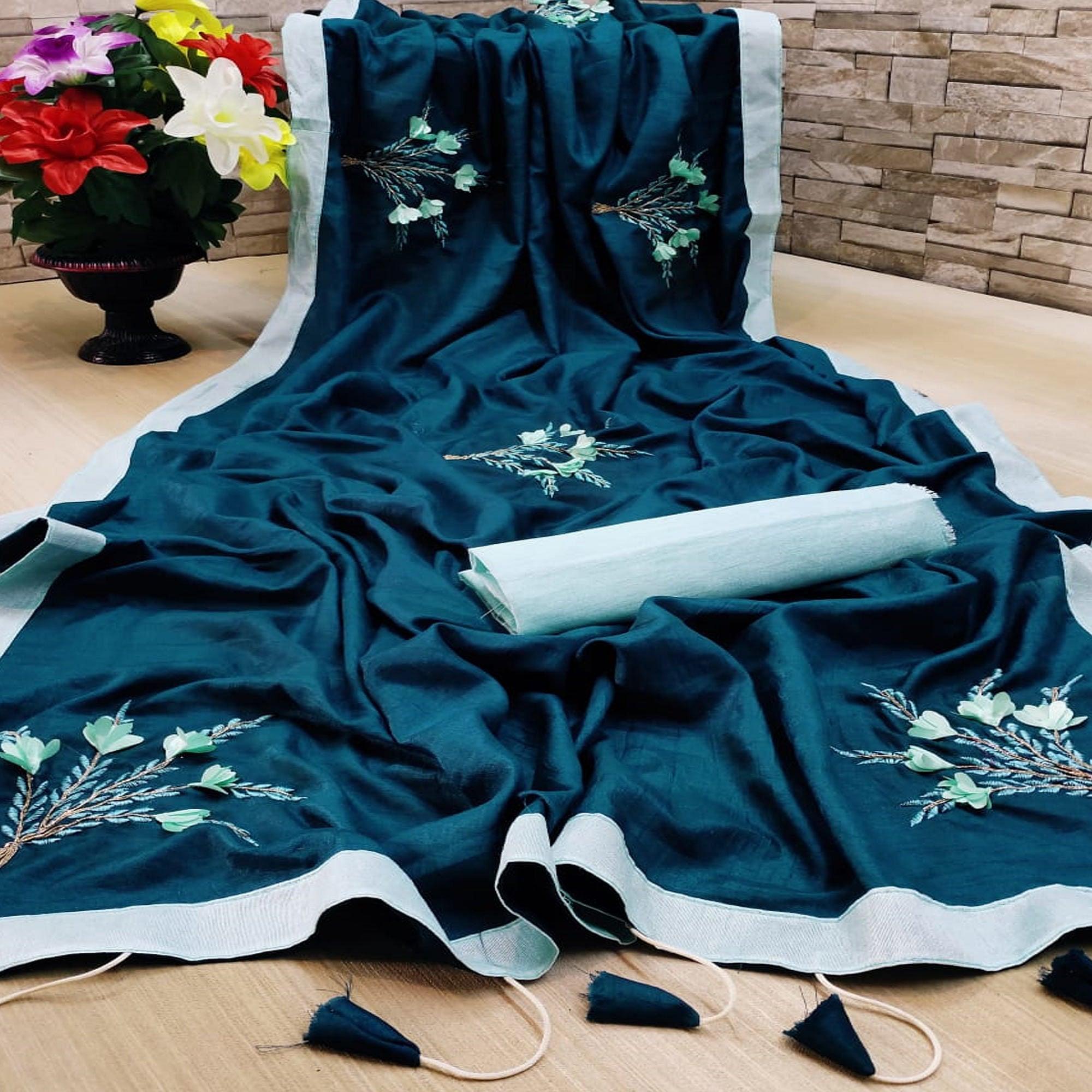 Peachmode Imposing Teal Blue Colored Festive Wear Woven Dola Silk Saree