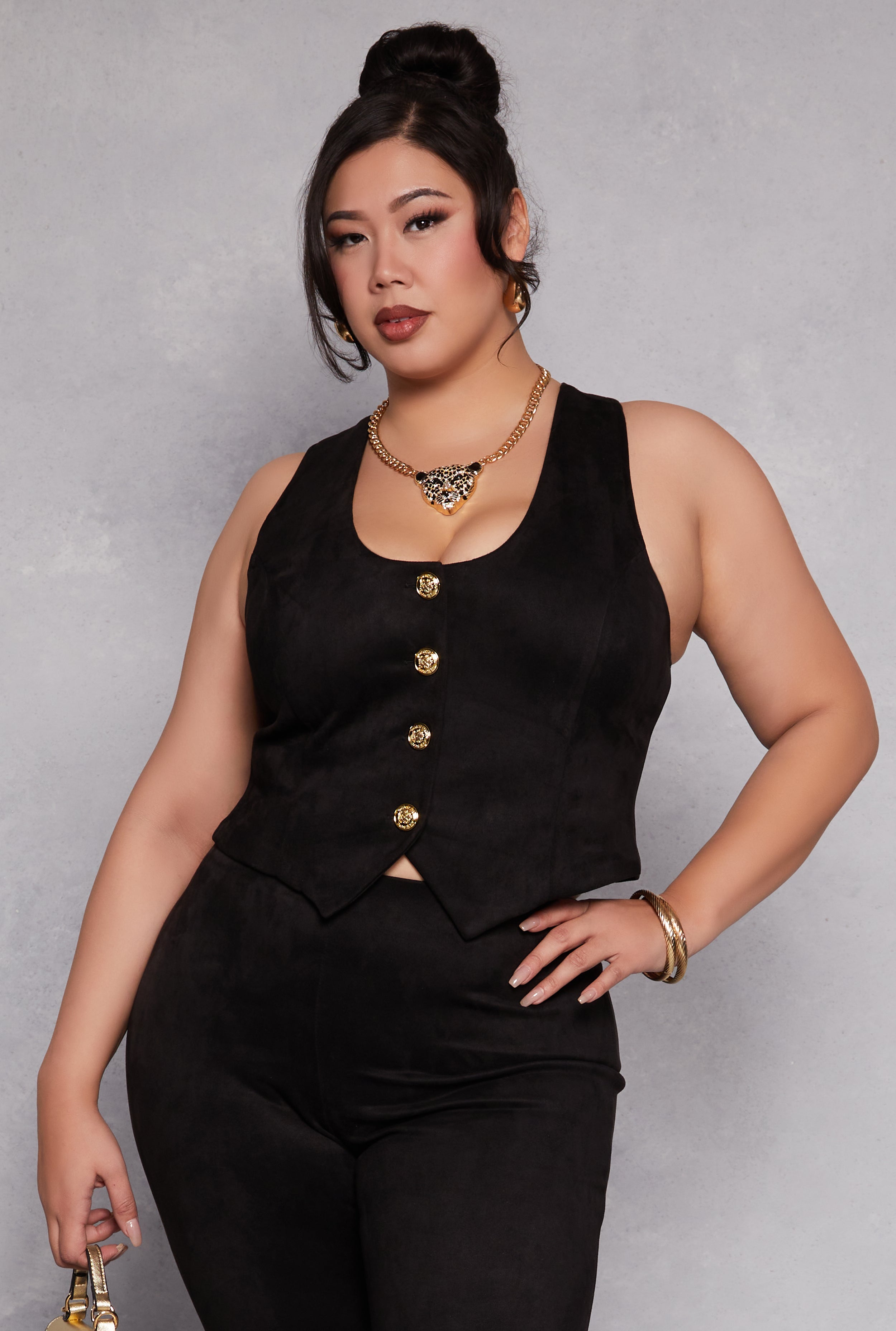 Rainbow Shops Plus Size Faux Suede Racerback Vest