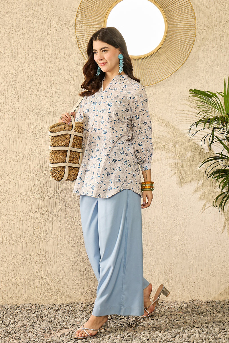Ahika White Cotton Blend Floral Printed Regular Kurti Tunics VT1362 - view 3