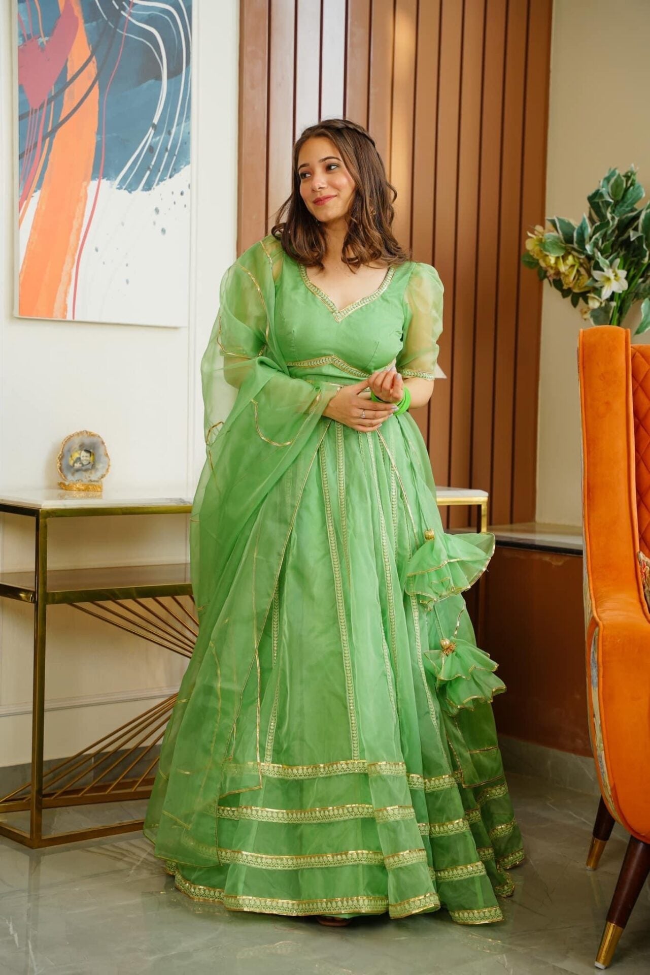 Idaho-o green nooraniyat organza lehenga choli set - view 3