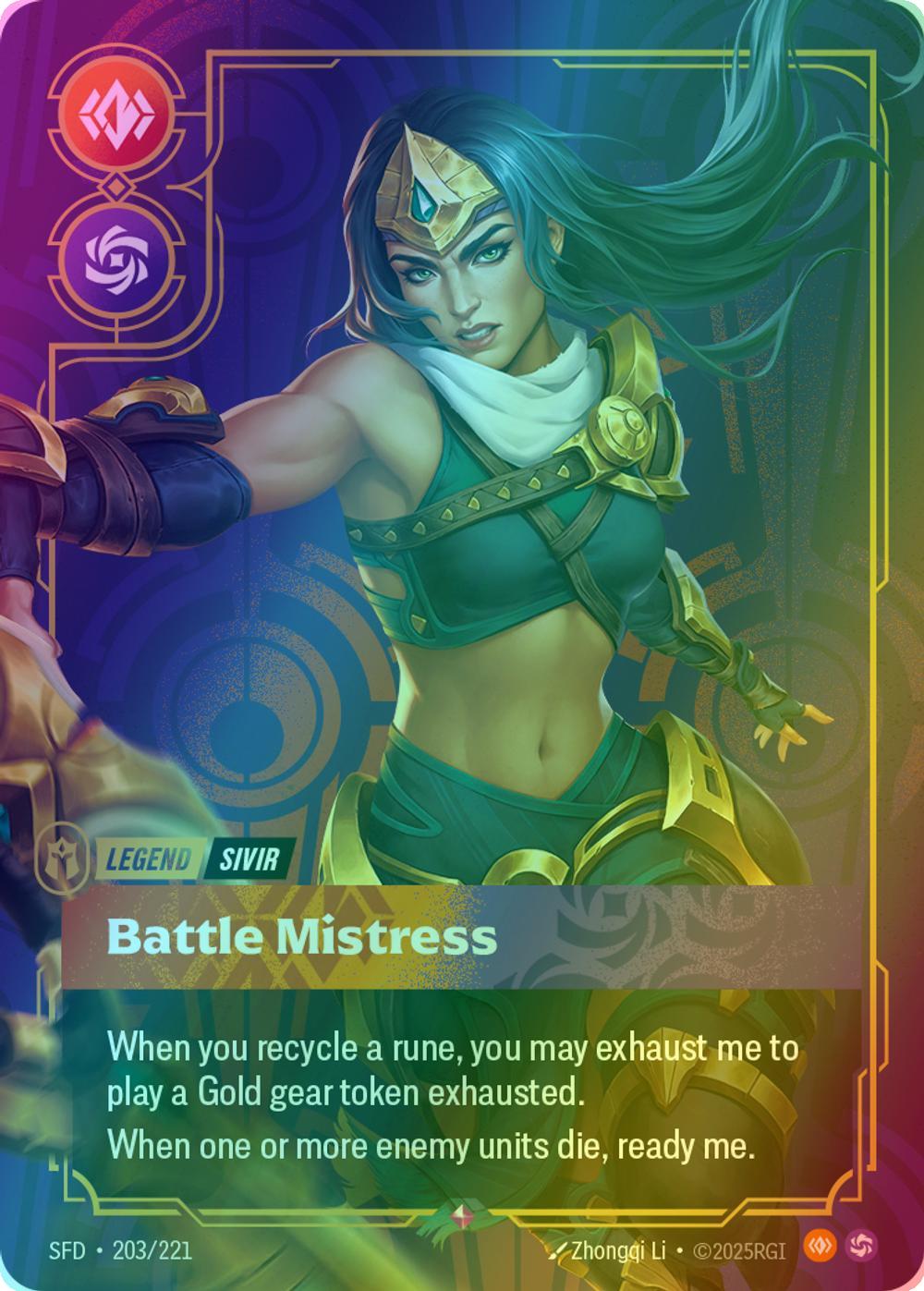 Battle mistress sivir – Riftbound Battle Mistress (Sivir) - 203/221 [Spiritforged] [Foil]