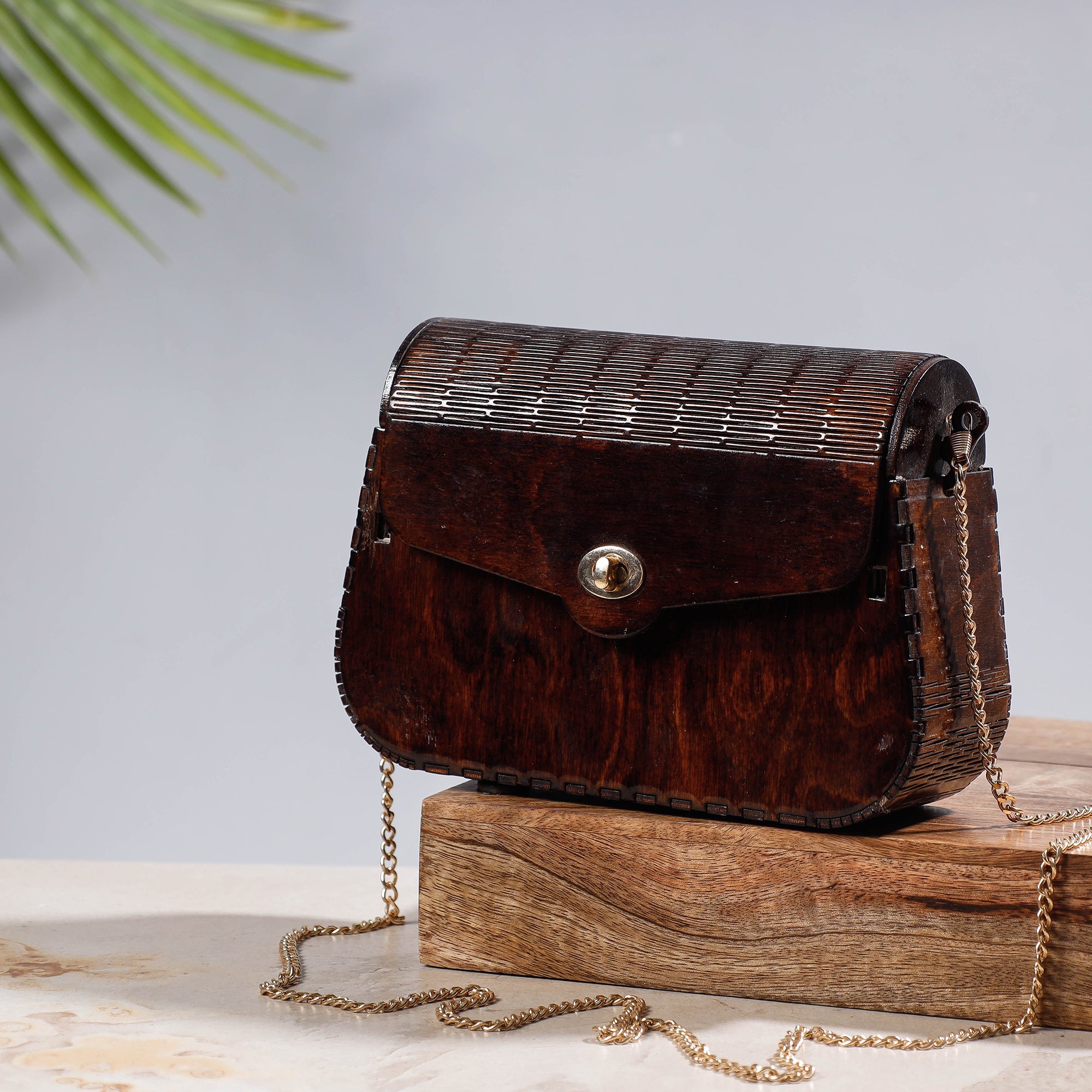 NABARD - ARTISAN CONNECT Brown - Handcrafted Birch Wooden Sling Bag