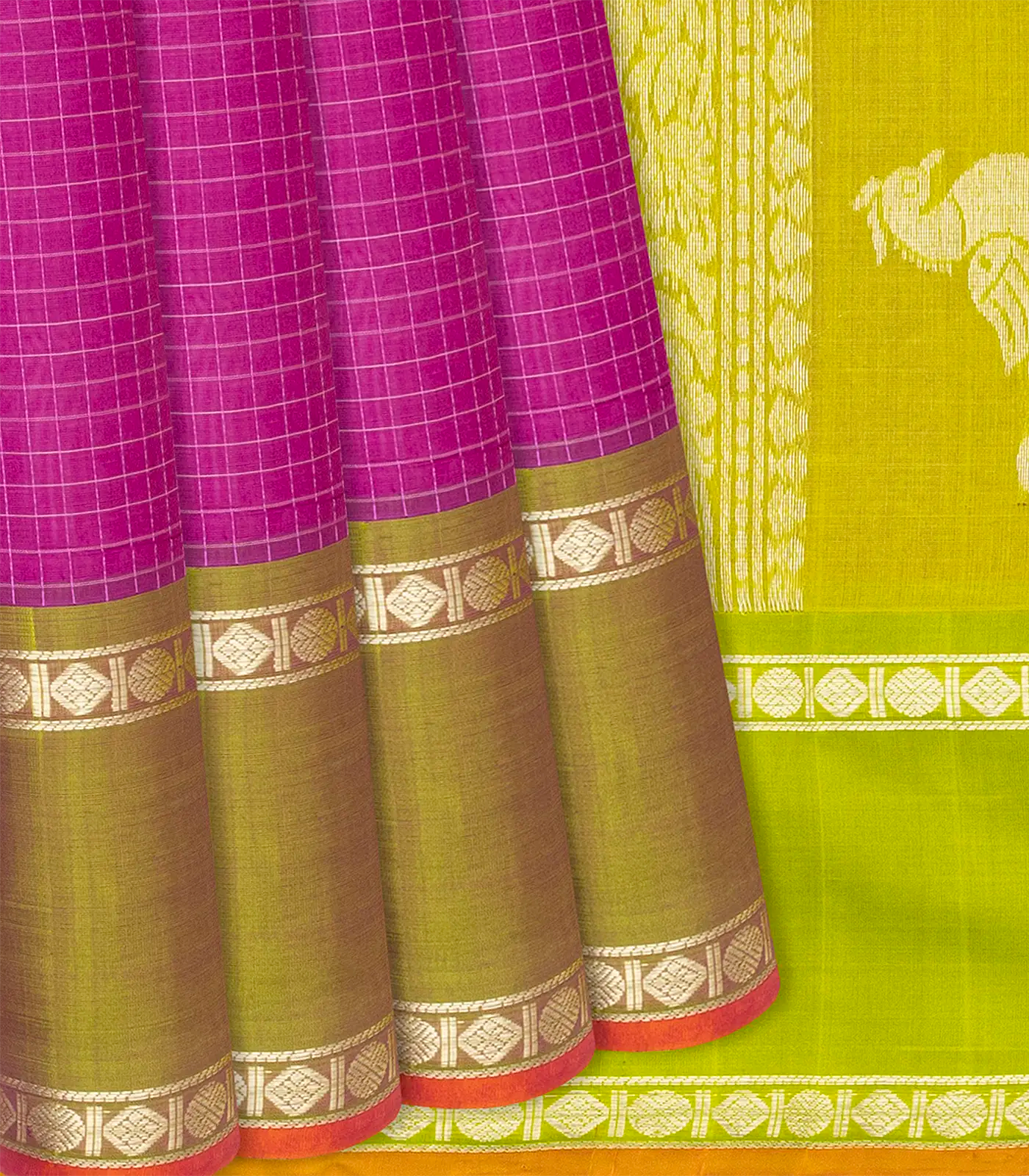 RmKV Pink Handloom Chirala Silk Cotton With Checks-Pink