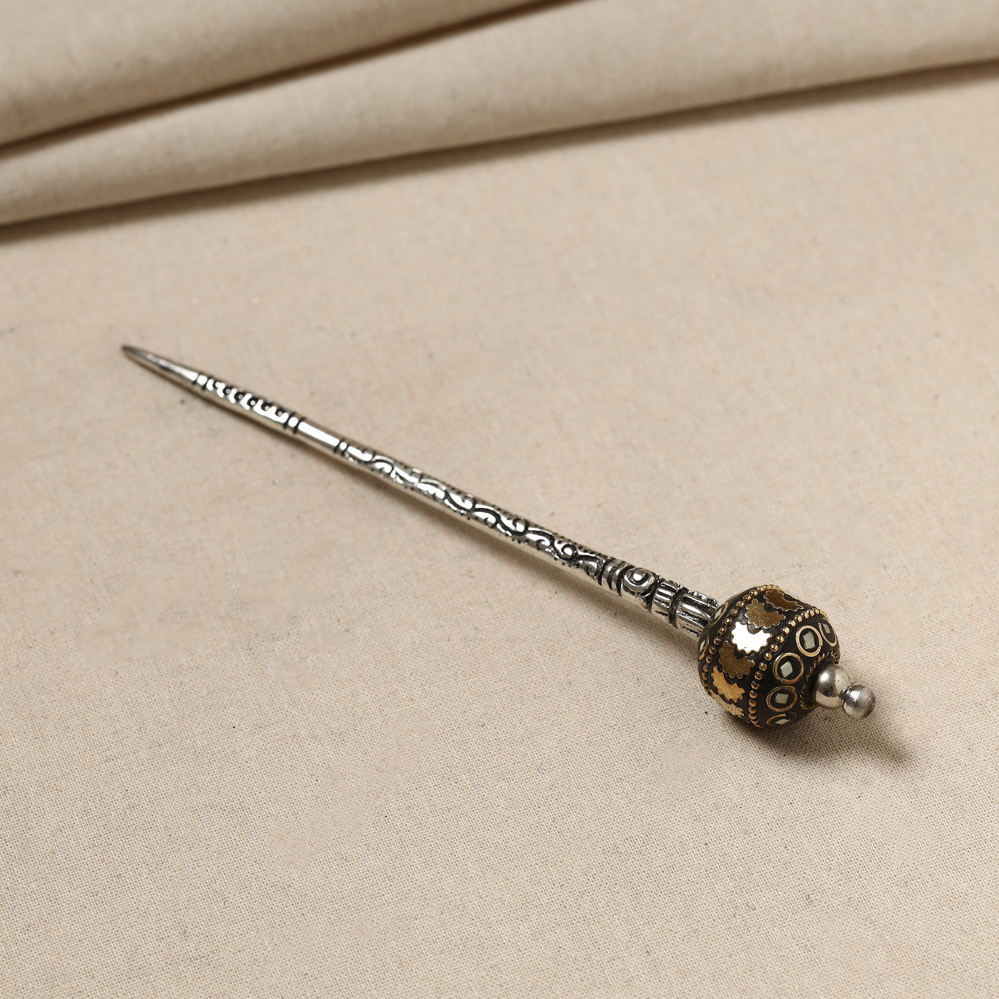WHITE RIVER STORIES Antique Finish Oxidised German Silver Juda Stick - view 2