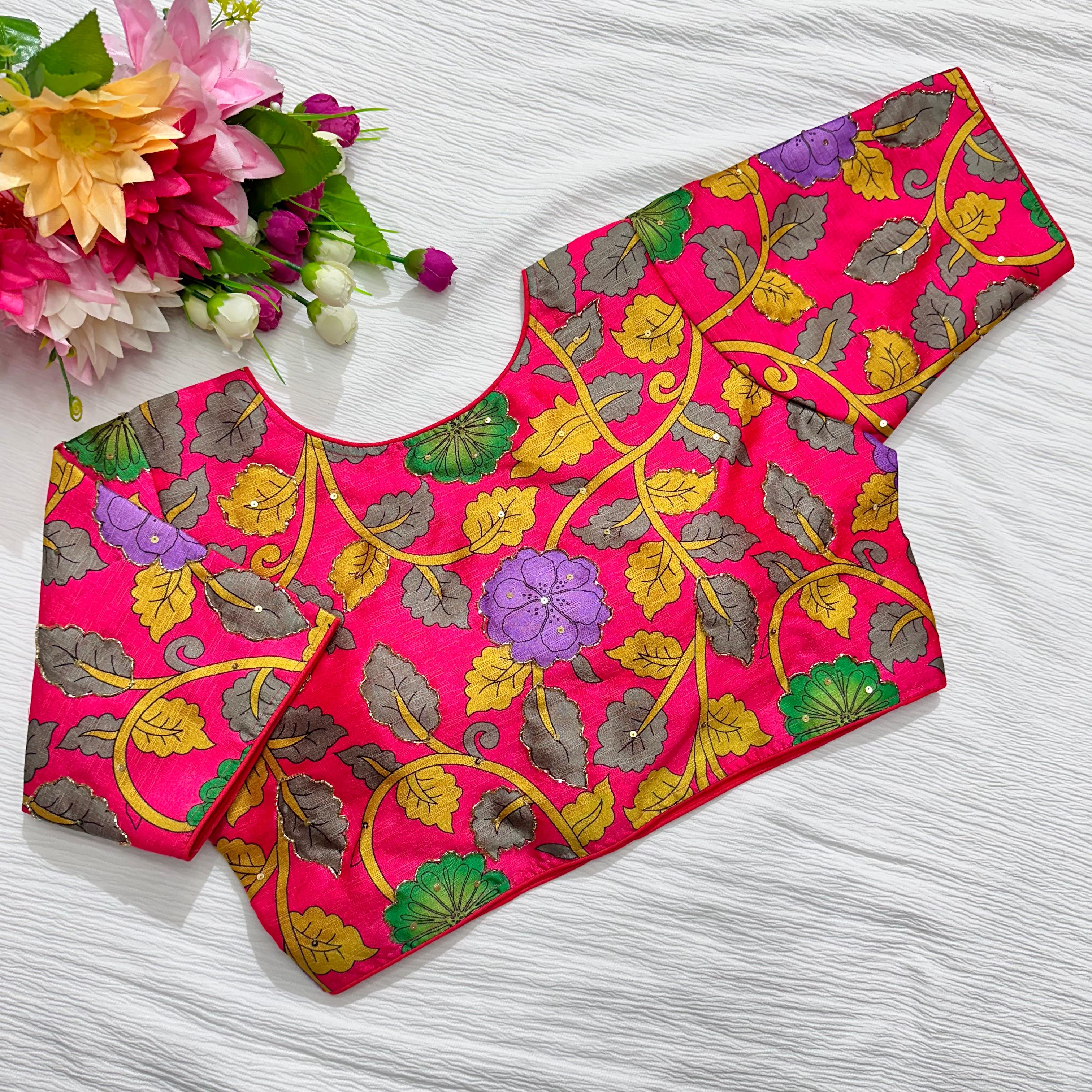 ClothsVilla Pink Pure Silk Blouse with Antique Handcrafted Detailing