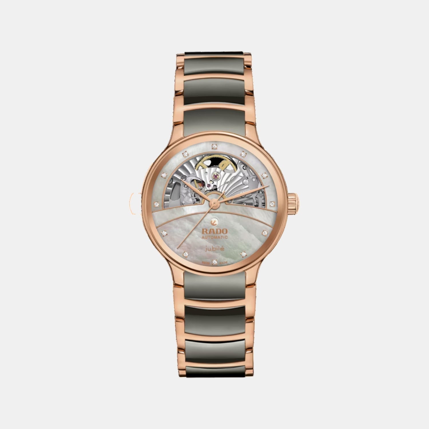 Rado Centrix Women Automatic Silver & Rose Gold Dial Analog Ceramic Watch R30029912