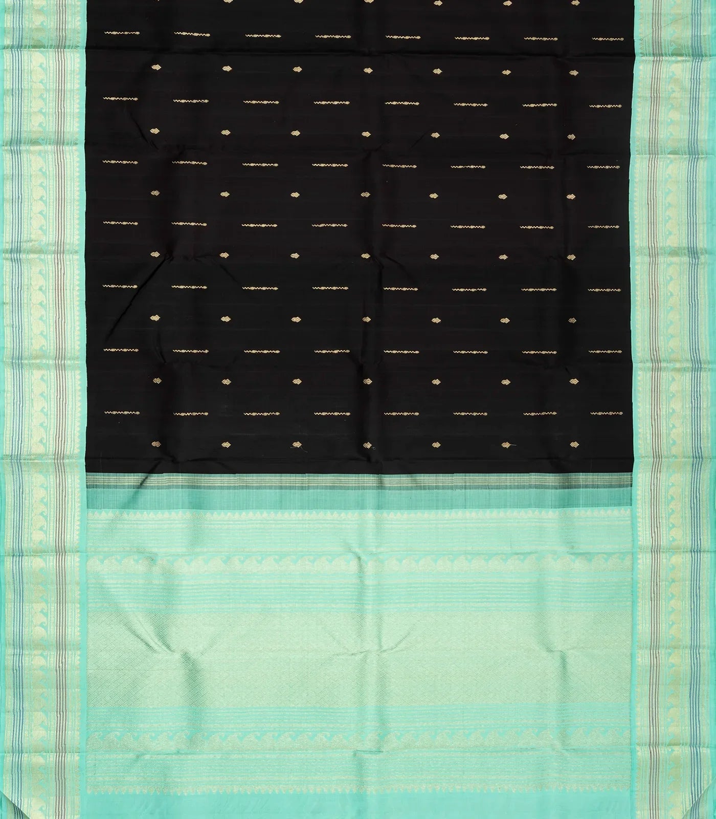RmKV Black Handloom Kanchipuram Korvai Silk Saree With Buttas - view 2