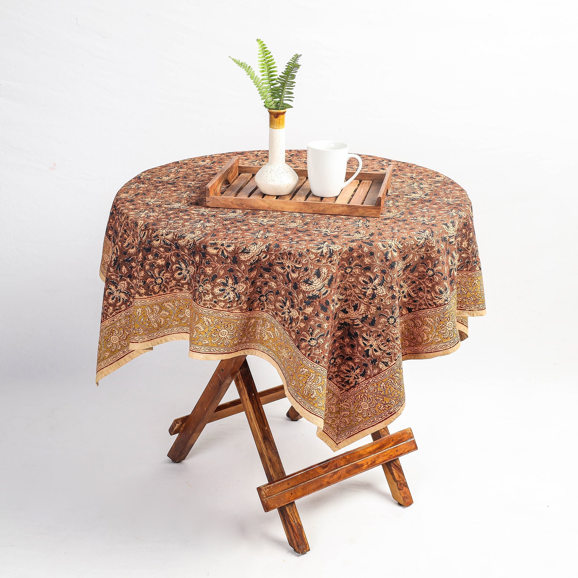 PITCHUKA SRINIVAS KALAMKARI PEDANA Brown - Original Pedana Kalamkari Block Printed Cotton Table Cover (45 x 45 in)