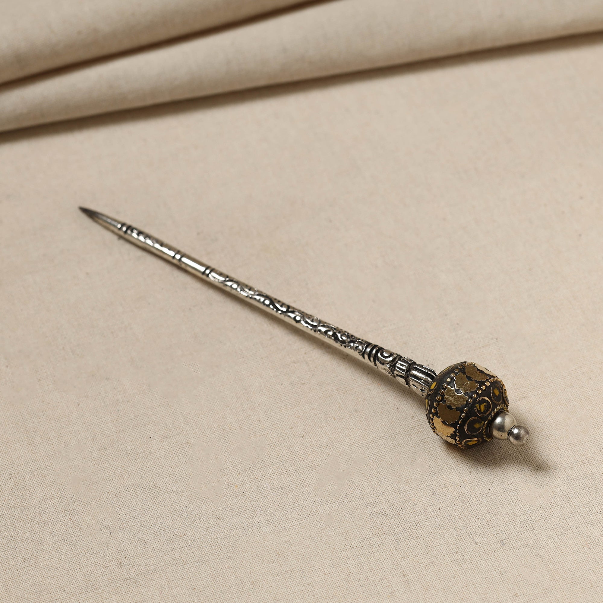 WHITE RIVER STORIES Antique Finish Oxidised German Silver Juda Stick - view 2