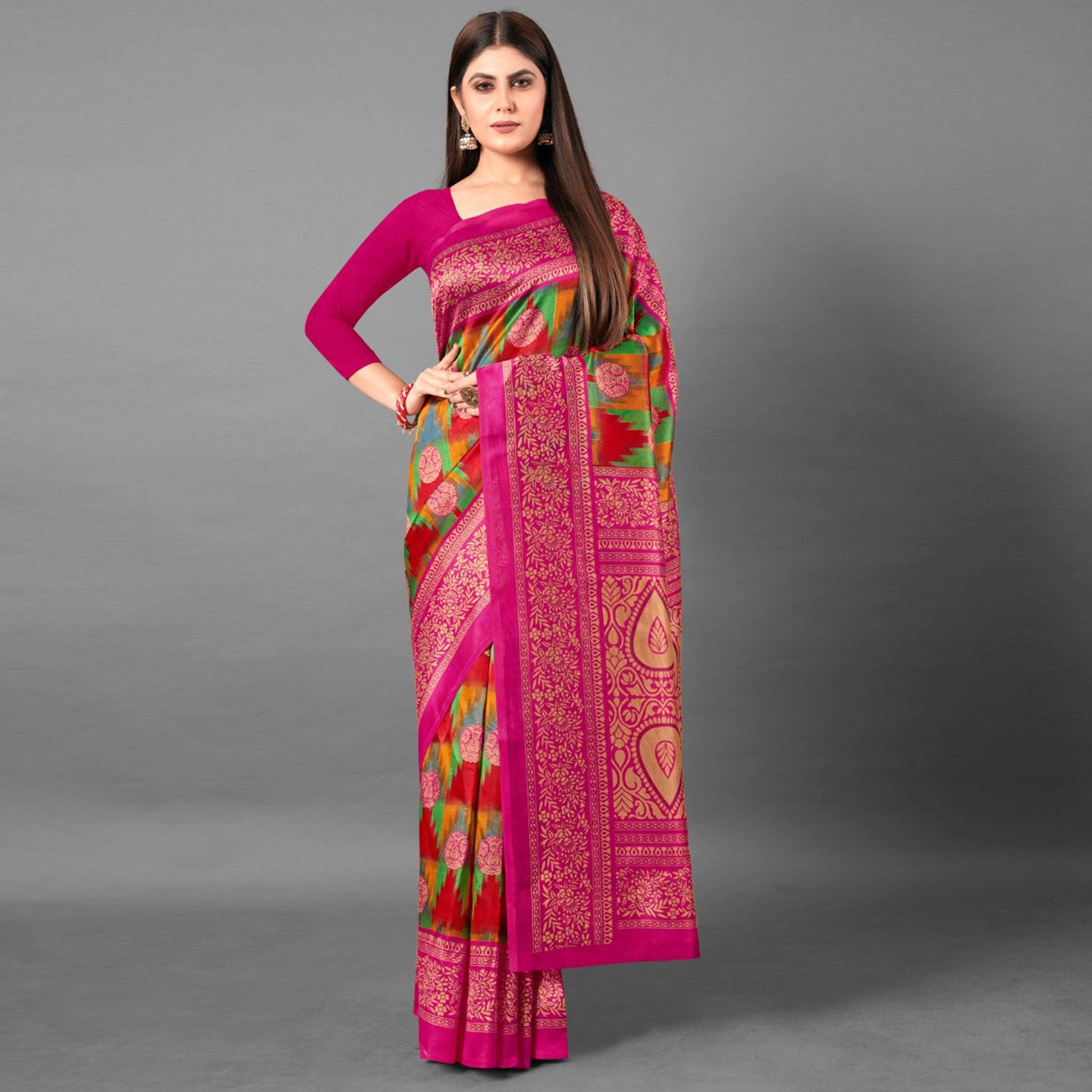 Peachmode Multicolor Casual Wear Geometric Art Silk Saree
