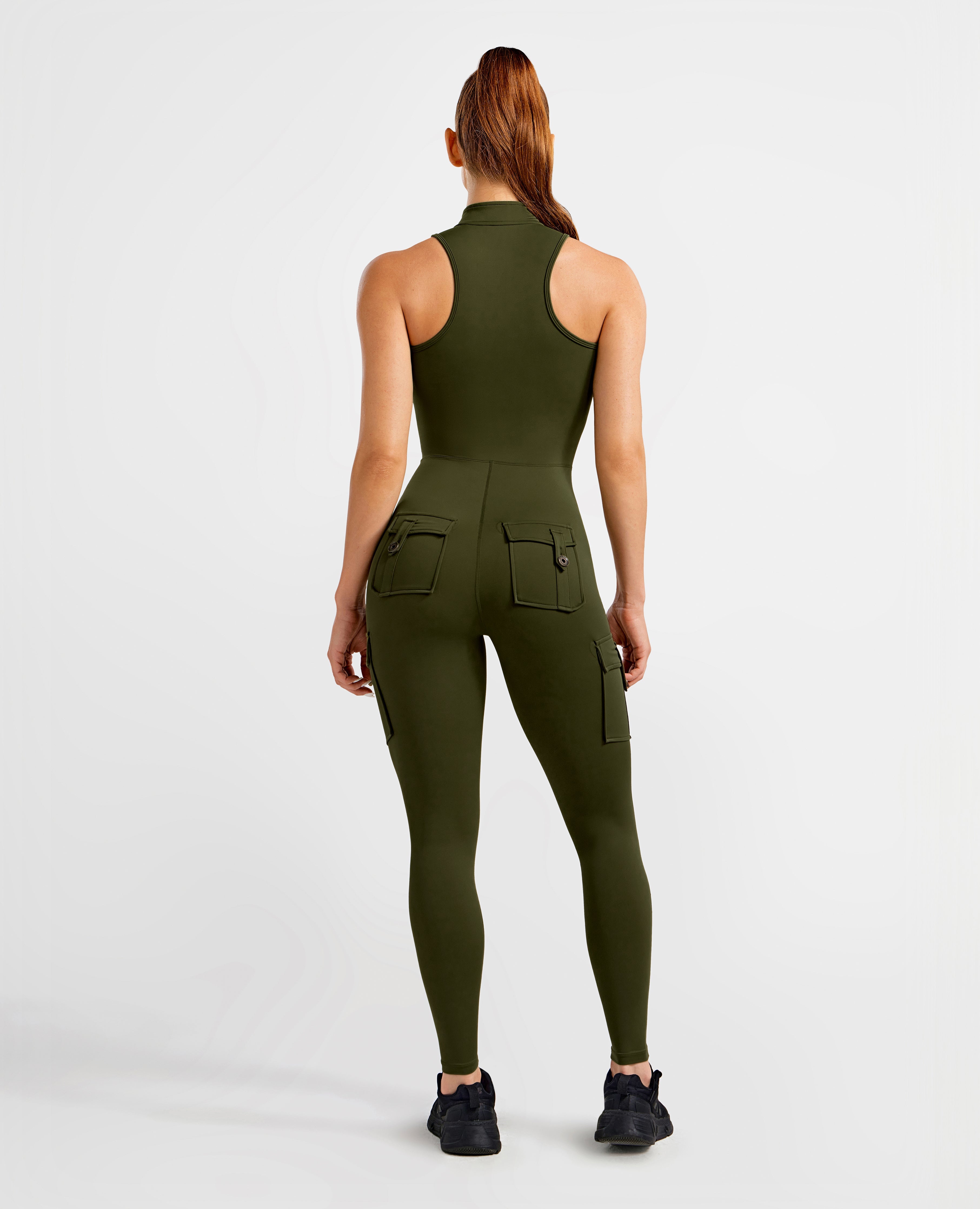 FIRM ABS Cargo Pocket Long Bodysuit - Dark Olive Green - view 5
