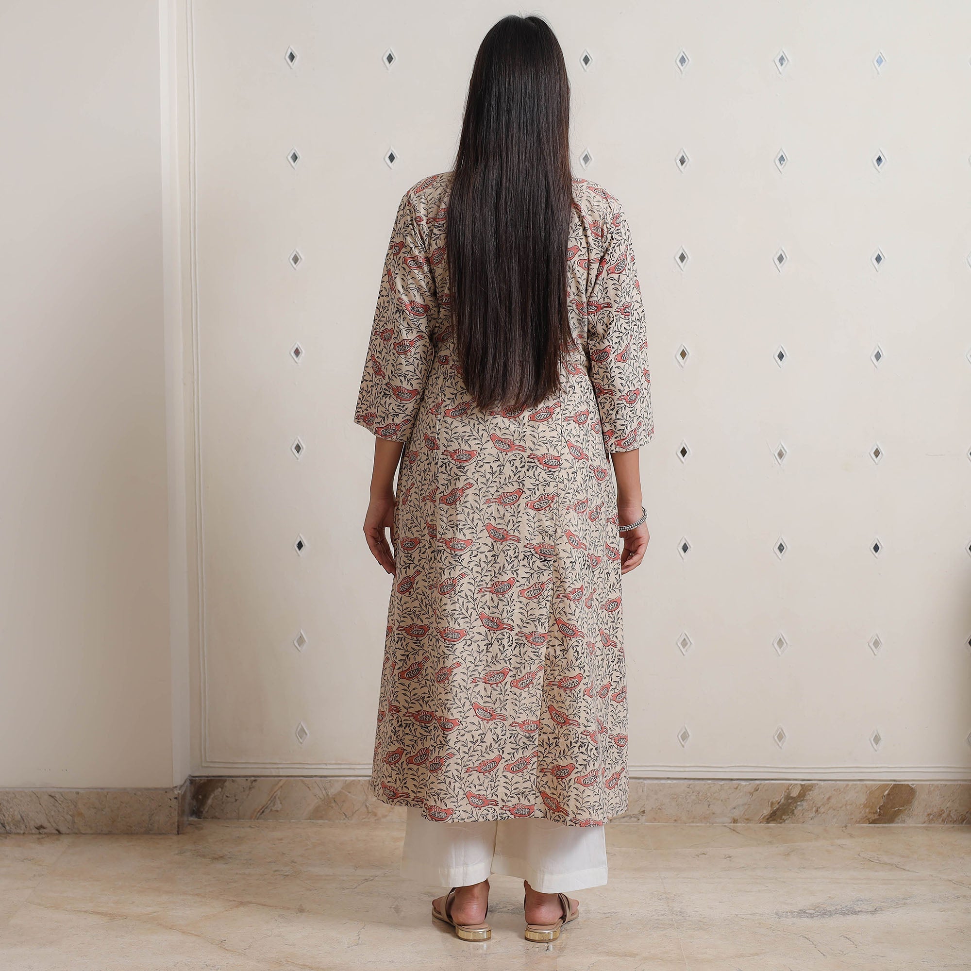 ITOKRI CASUALS Beige - Pedana Kalamkari Block Printed Cotton A-Line Kurta 04 - view 4