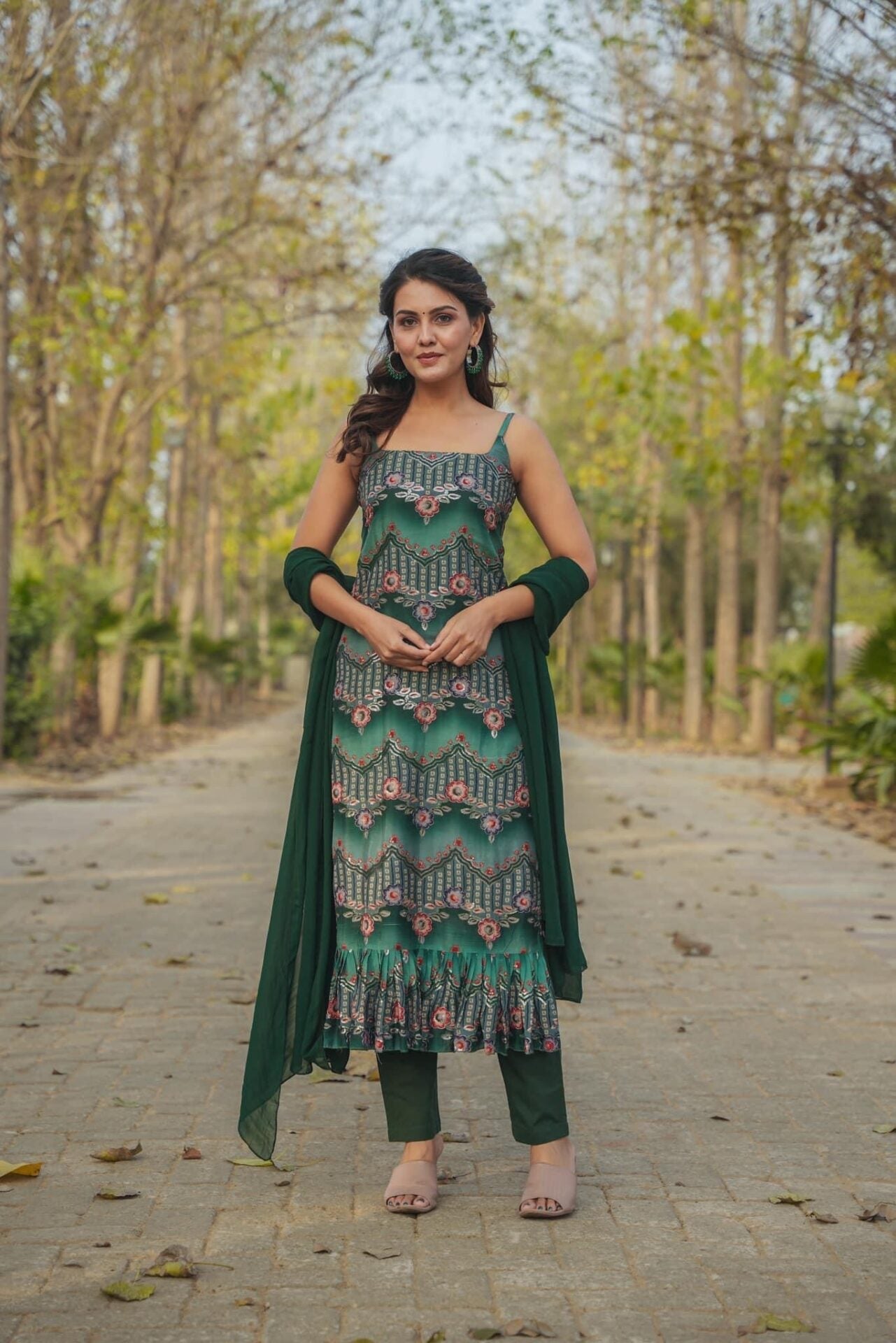 Idaho-o Green Upadda Straight Suit Set