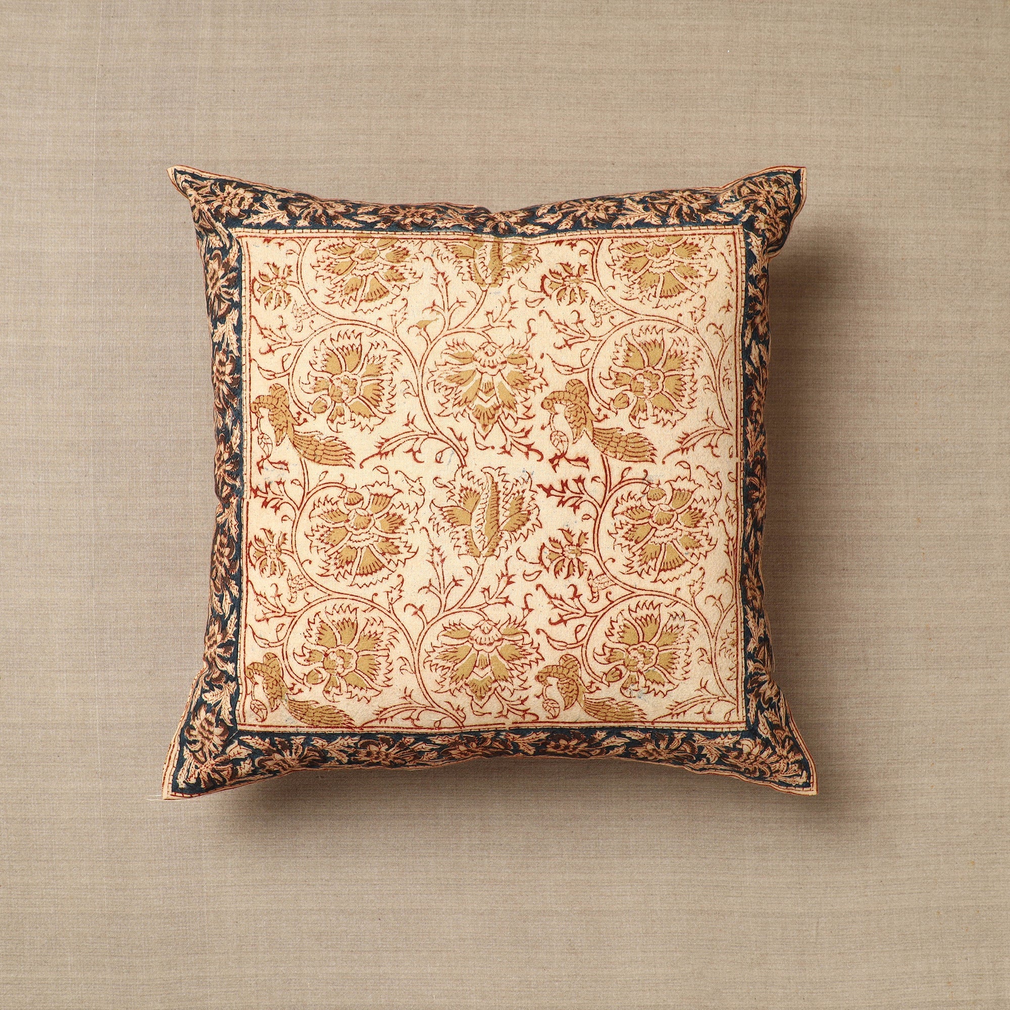 PITCHUKA SRINIVAS KALAMKARI PEDANA Beige - Original Pedana Block Print Cotton Kalamkari Cushion Cover 30