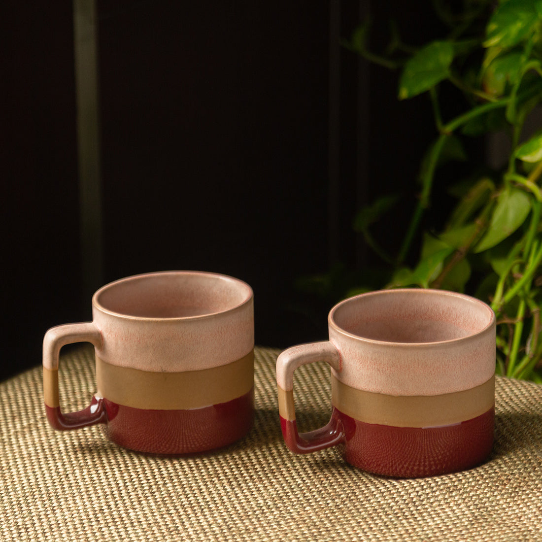 Tea coffee mugs – EXCLUSIVELANE 'Crimson Peaches' Hand Glazed Studio Pottery Tea & Coffee Mugs In Ceramic (Set of 2, 361 ML, Microwave Safe)