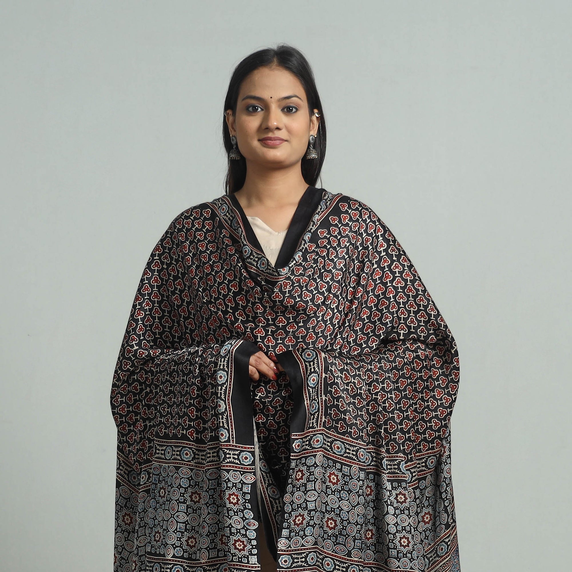 KACHCHH JI CHHAAP Black - Modal Silk Block Print Ajrakh Dupatta 91 - view 3
