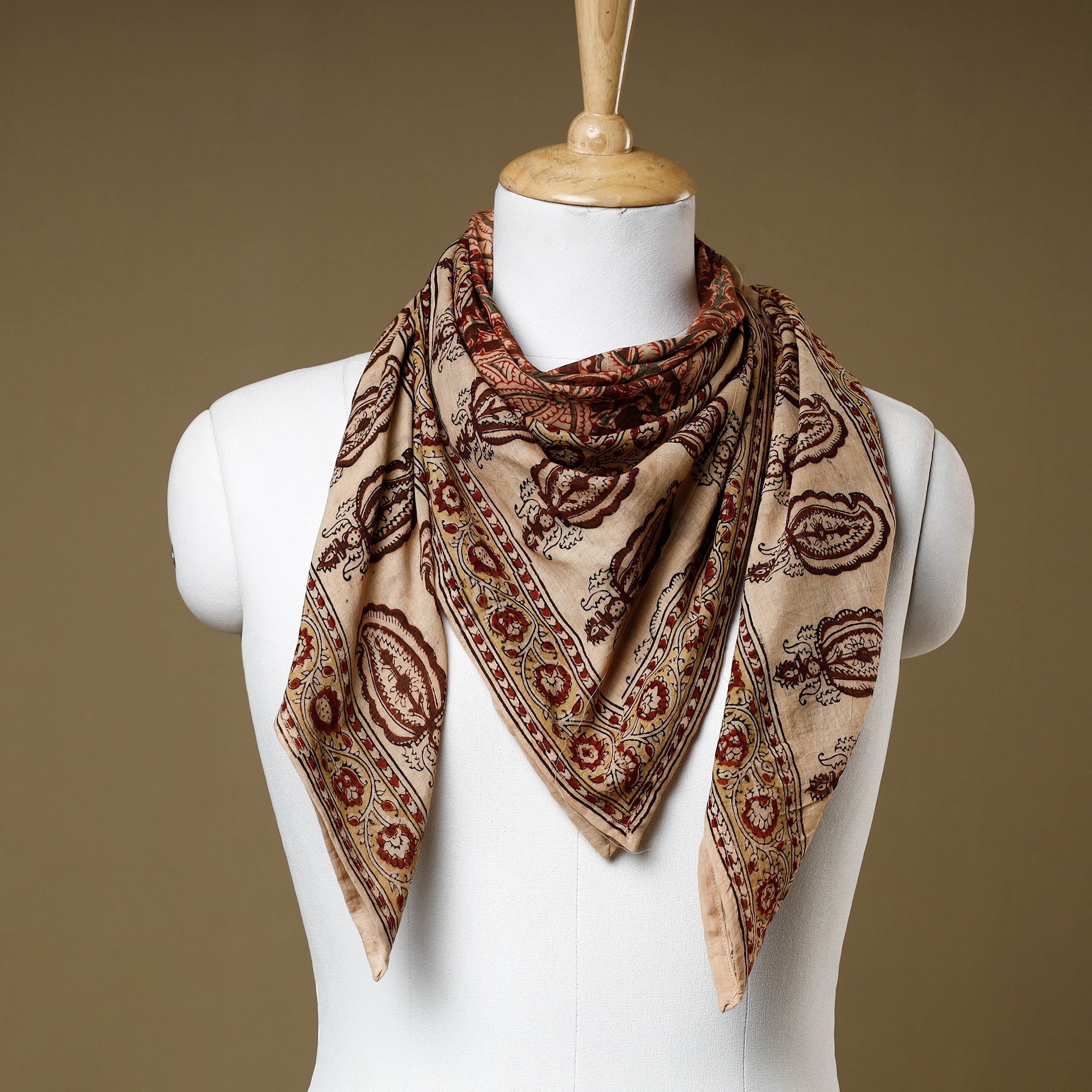 PITCHUKA SRINIVAS KALAMKARI PEDANA Brown - Original Pedana Kalamkari Block Printed Cotton Scarf