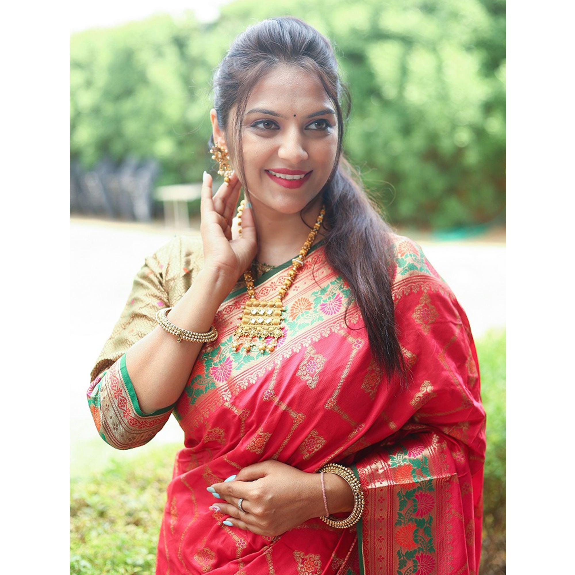 Peachmode Gajari Pink Woven Art Silk Saree – Women's - view 5