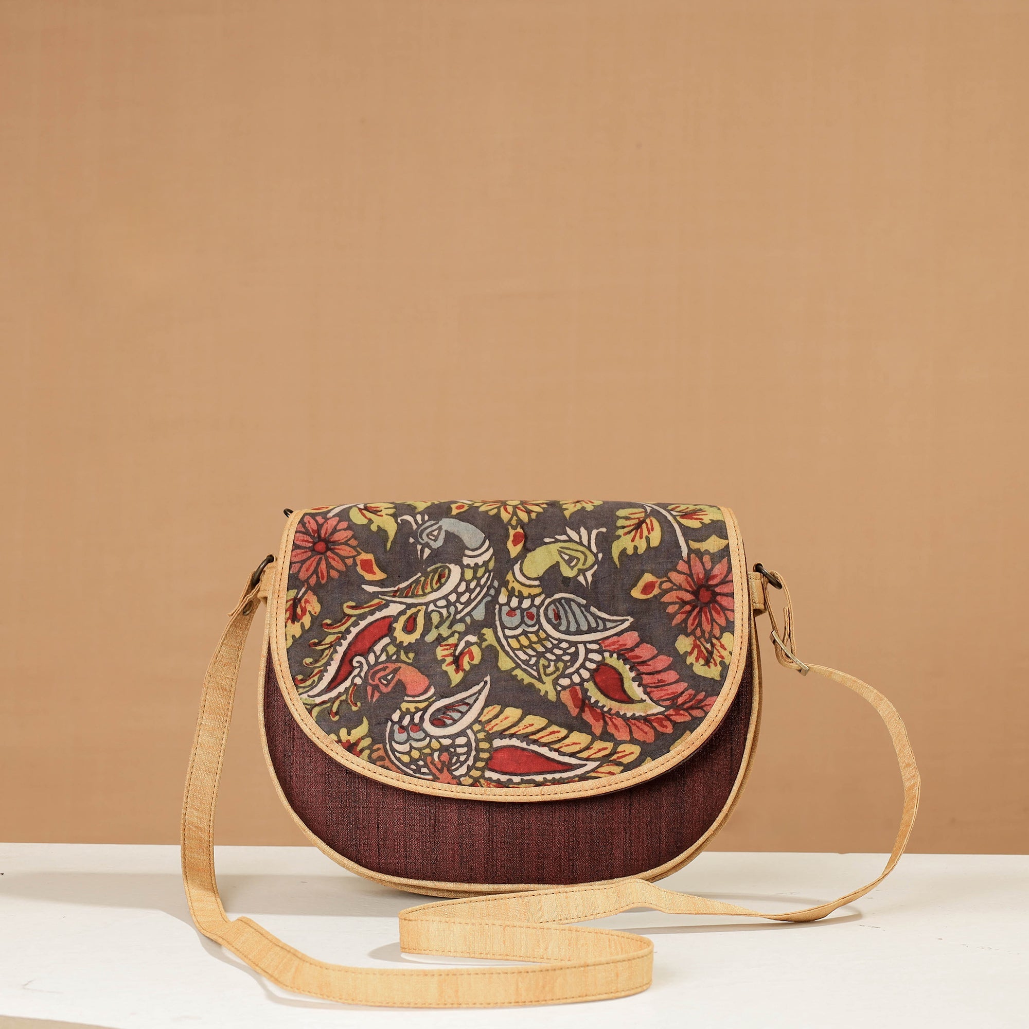 DWARAKA PLUS Brown - Handpainted Kalamkari Natural Dyed Ghicha Silk Sling Bag - view 3
